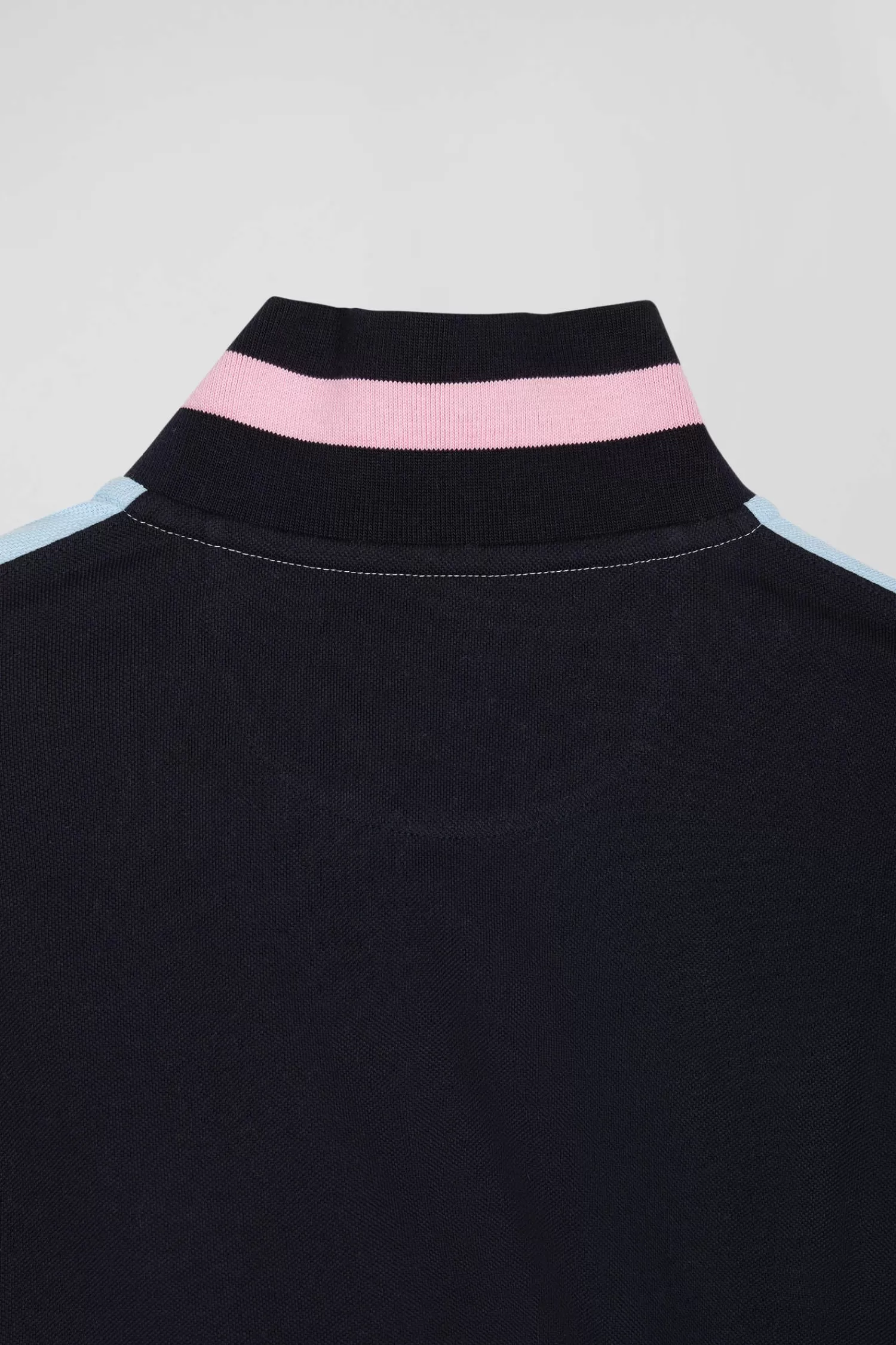 Eden Park Regular sky blue long-sleeved cotton piqué polo shirt with padded embroidery< Polos