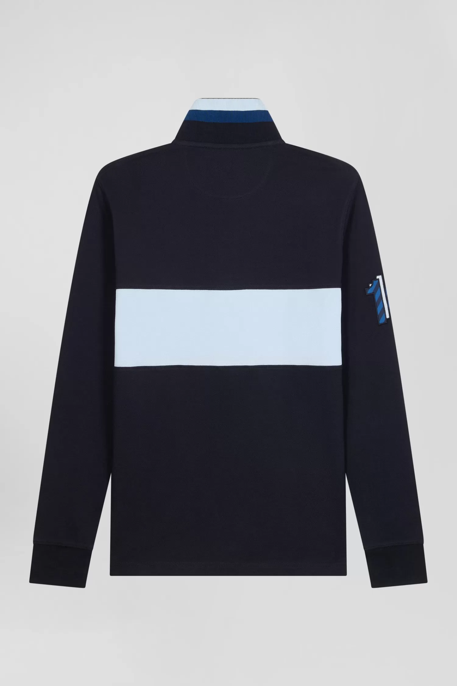 Eden Park Regular sky blue long-sleeved cotton piqué polo shirt with sleeve embroidery< Polos