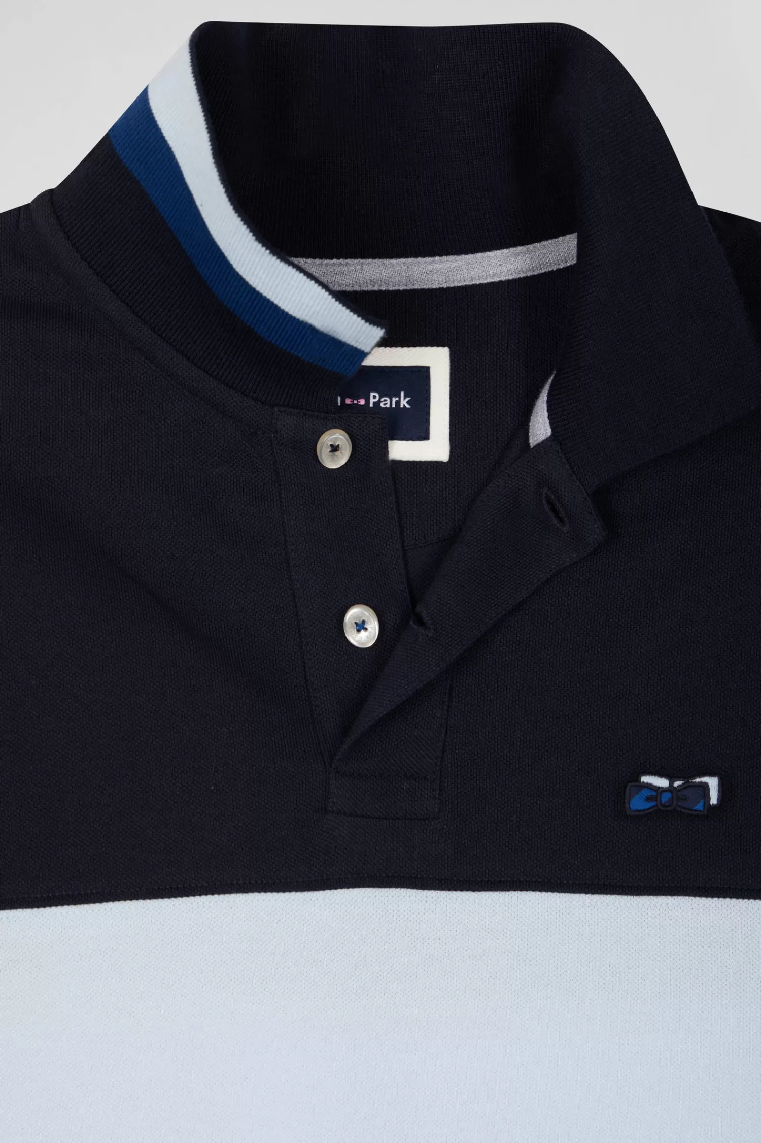 Eden Park Regular sky blue long-sleeved cotton piqué polo shirt with sleeve embroidery< Polos