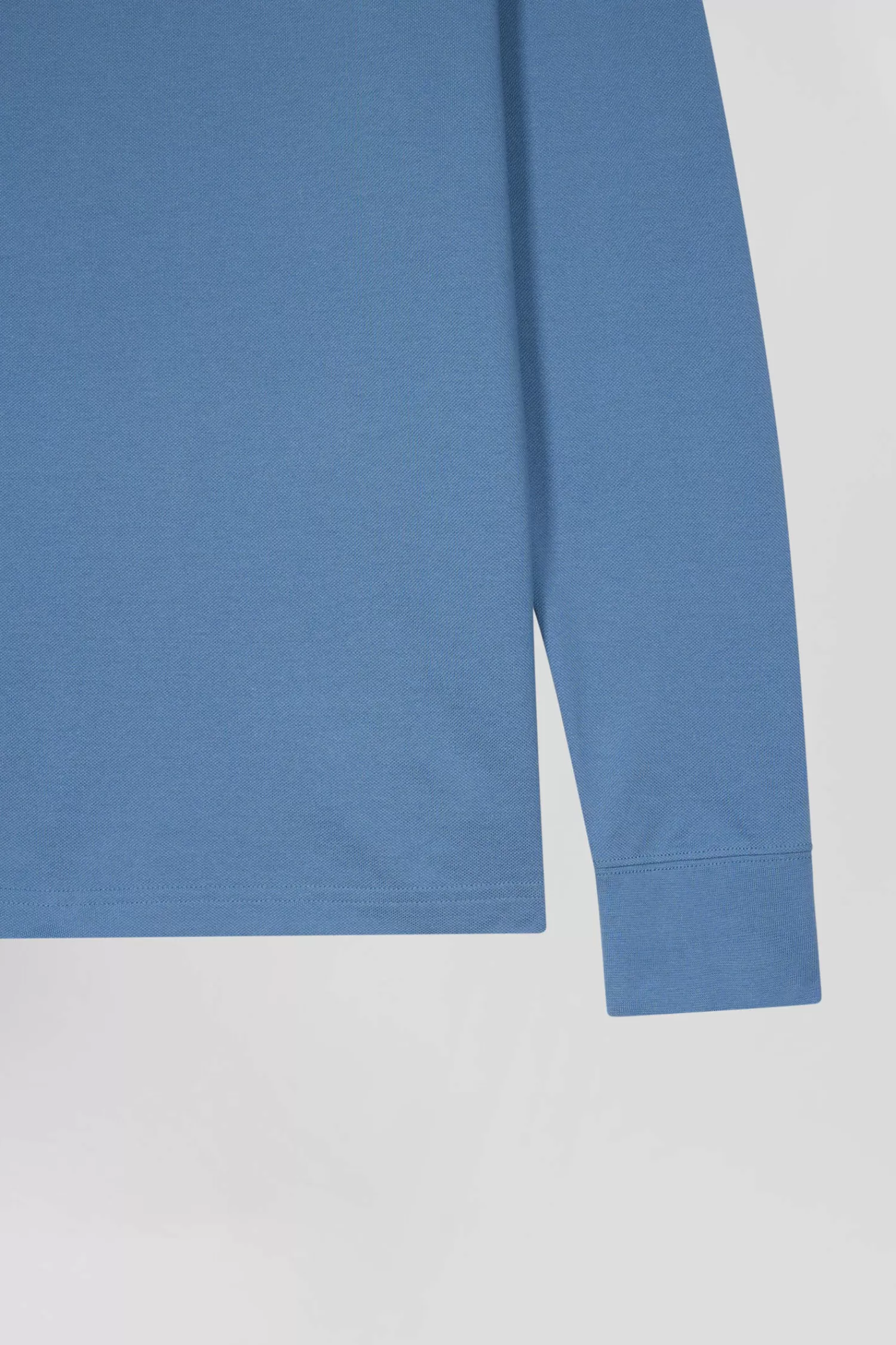 Eden Park Regular sky blue long-sleeved cotton piqué polo shirt with striped collar< Polos
