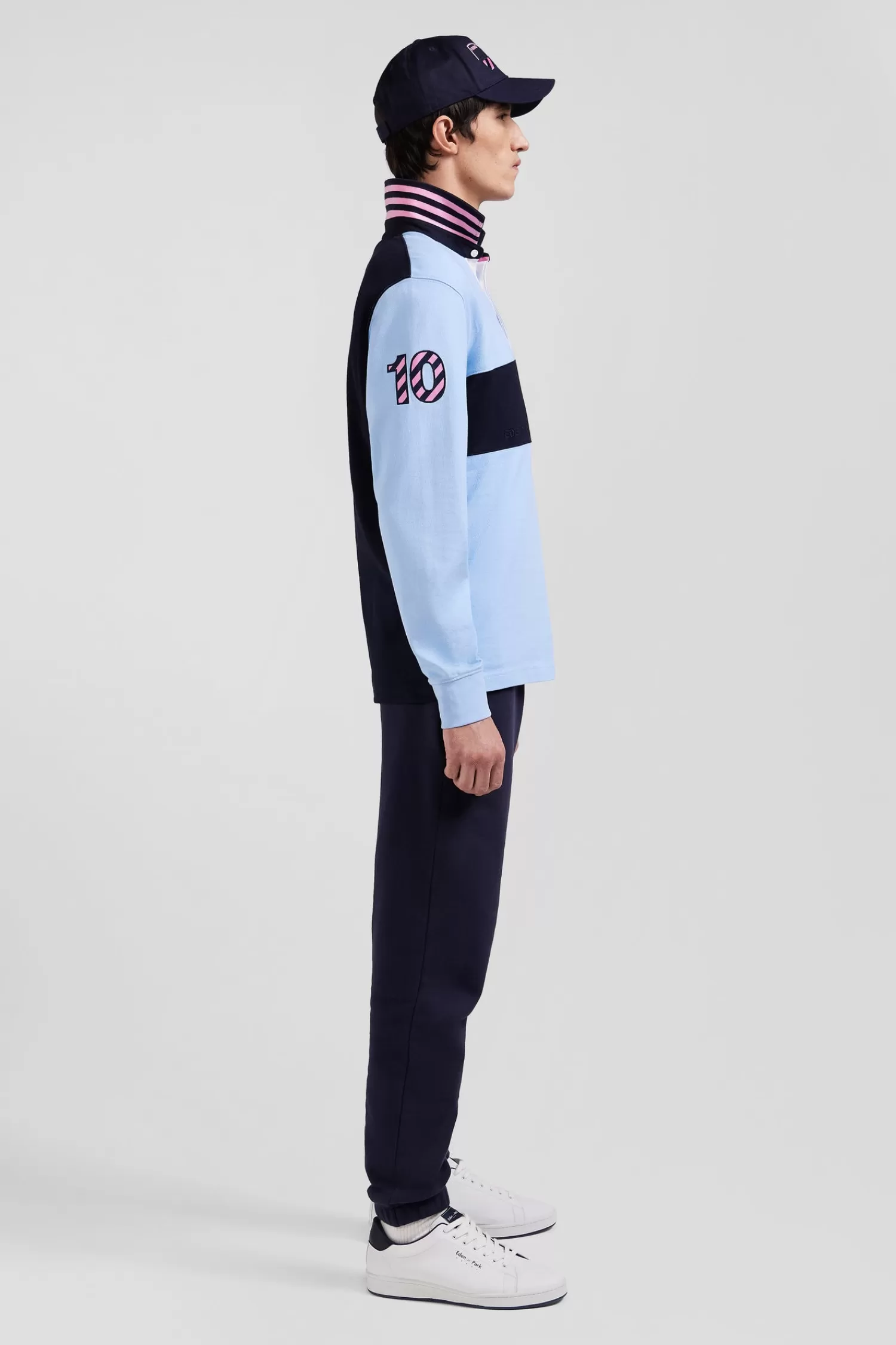 Eden Park Regular sky blue long-sleeved cotton rugby shirt with sleeve N°10 embroidery< Rugby Shirts