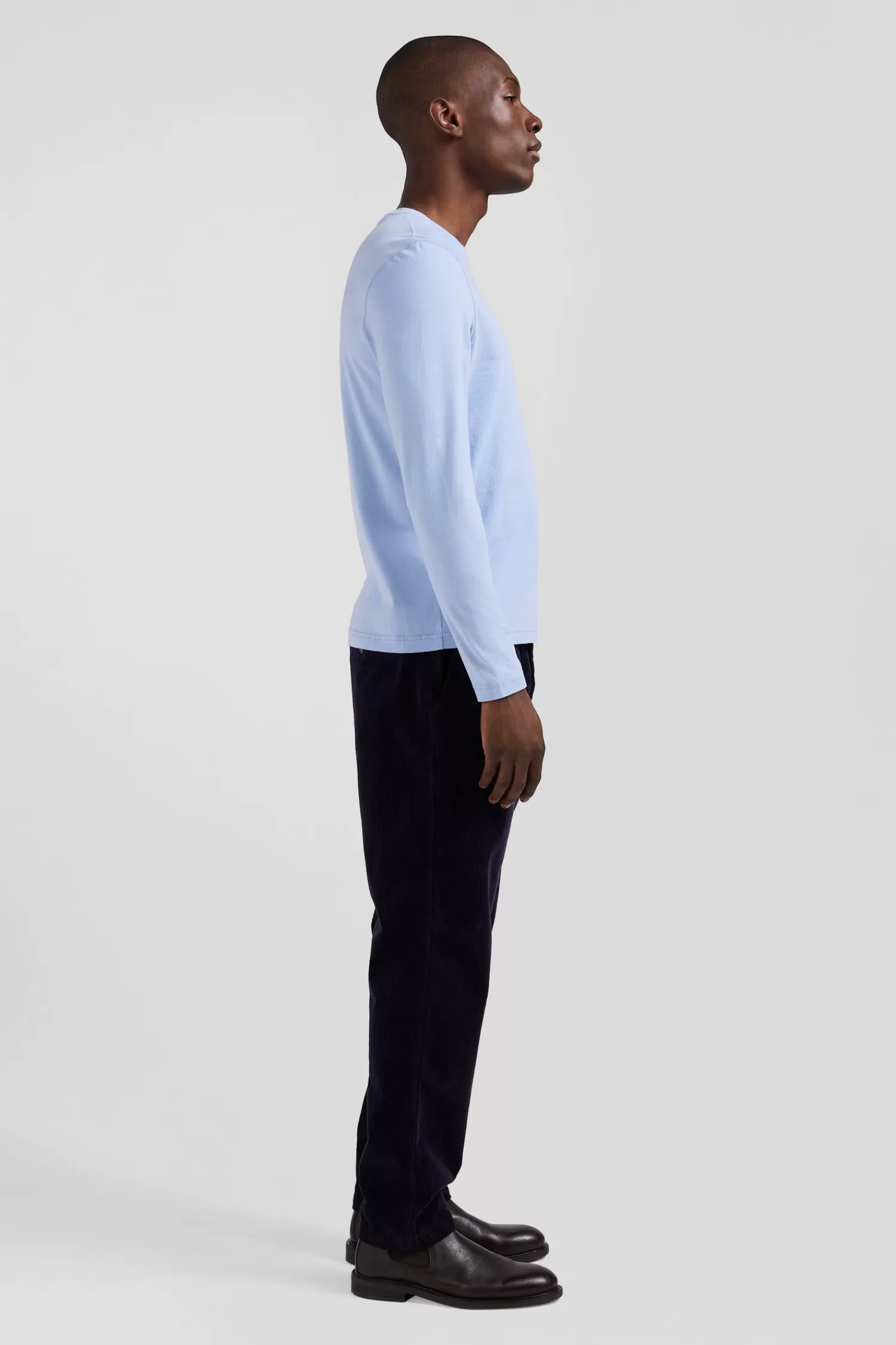 Eden Park Regular sky blue long-sleeved cotton T-shirt with floral back patch< T-shirts