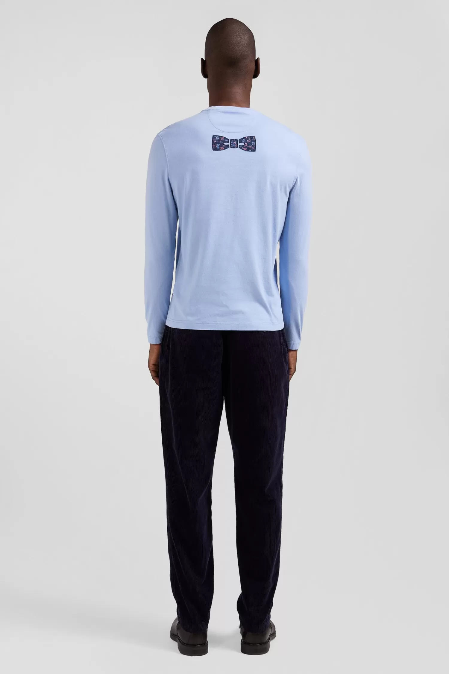 Eden Park Regular sky blue long-sleeved cotton T-shirt with floral back patch< T-shirts