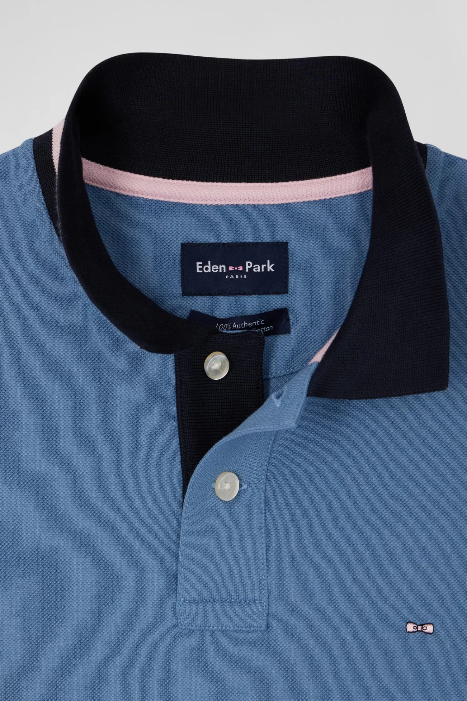 Eden Park Regular sky blue short-sleeved cotton piqué polo shirt with contrasting details< Polos