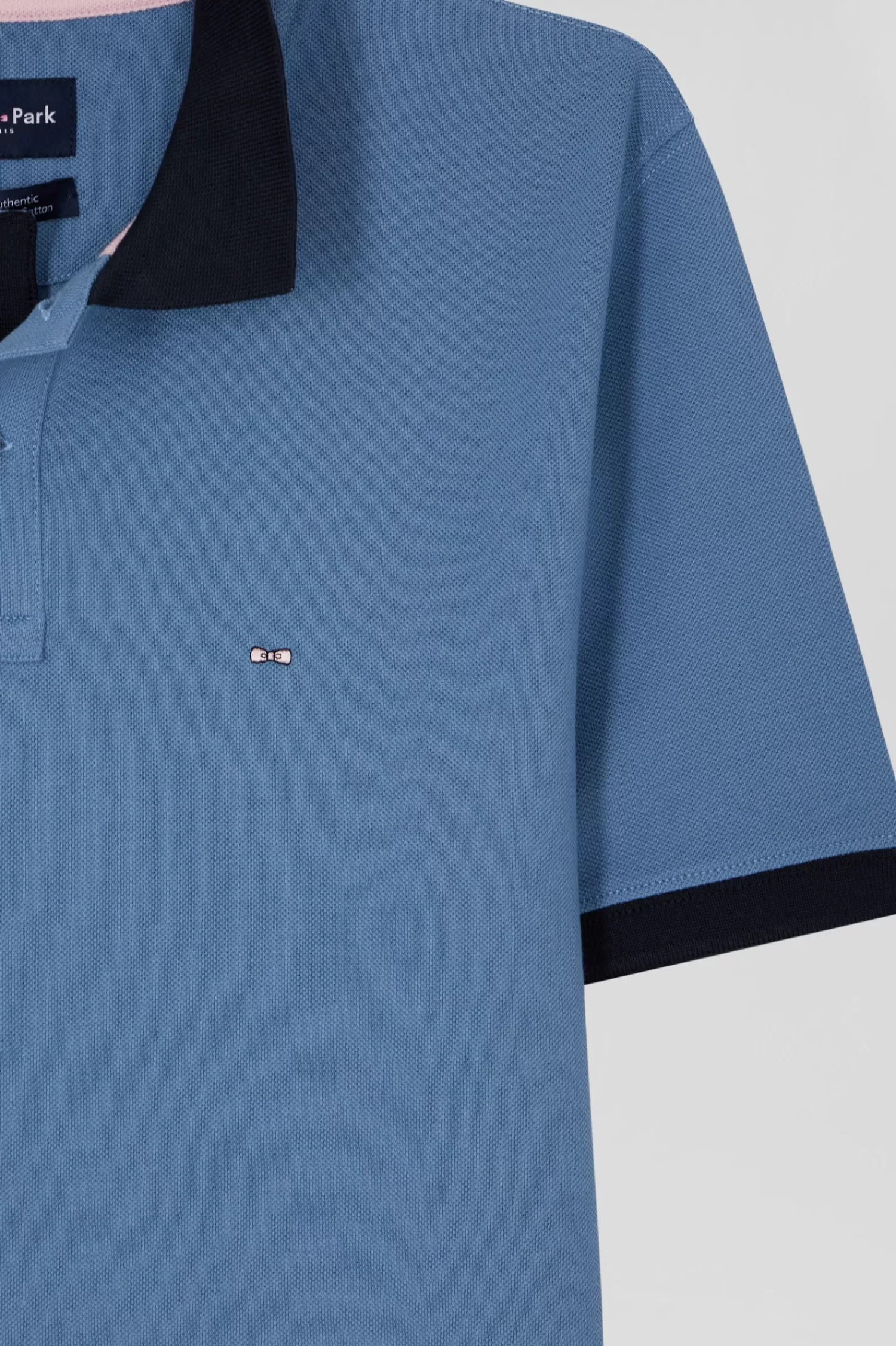 Eden Park Regular sky blue short-sleeved cotton piqué polo shirt with contrasting details< Polos