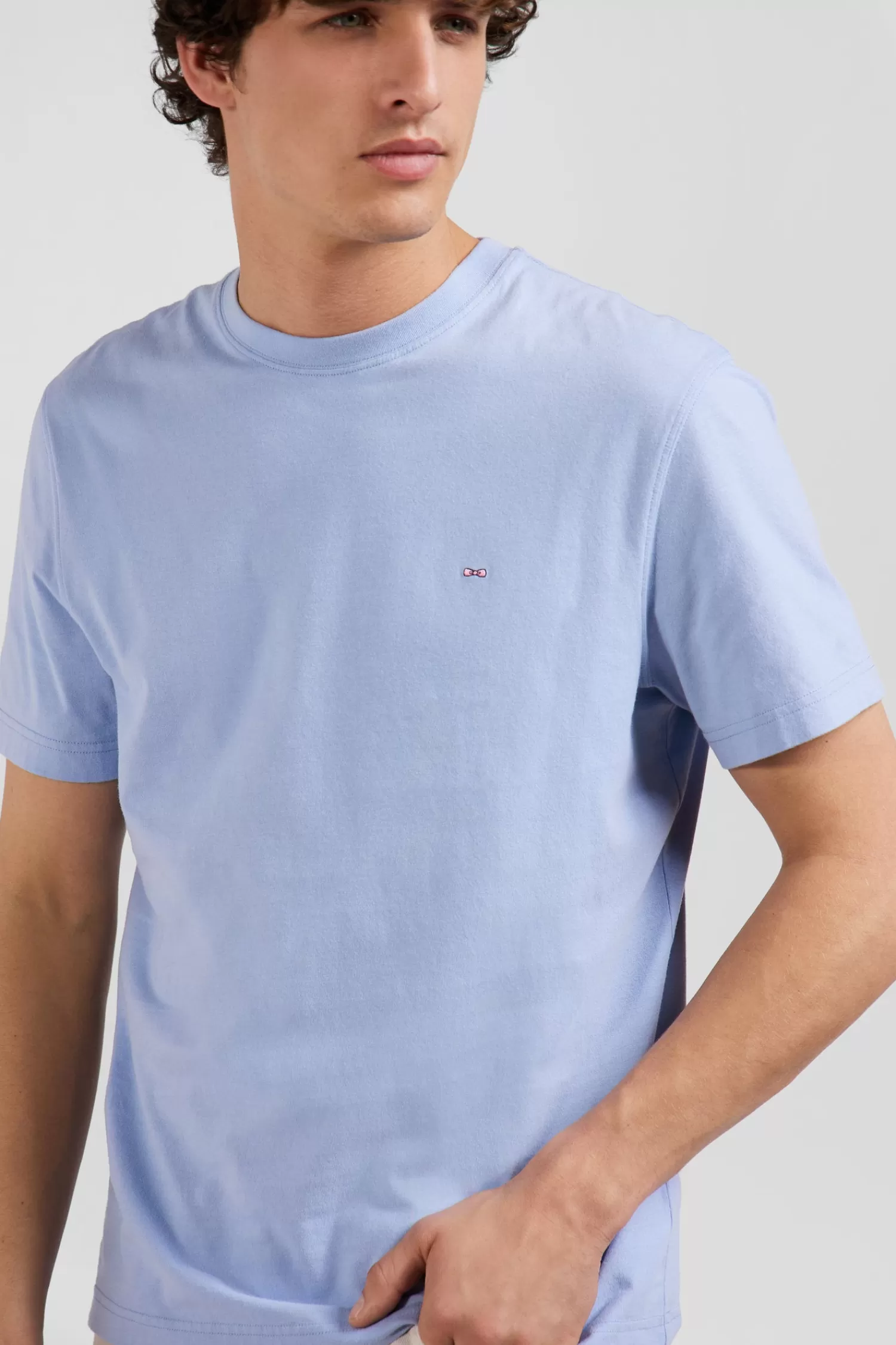 Eden Park Regular sky blue short-sleeved cotton T-shirt with back patch< T-shirts