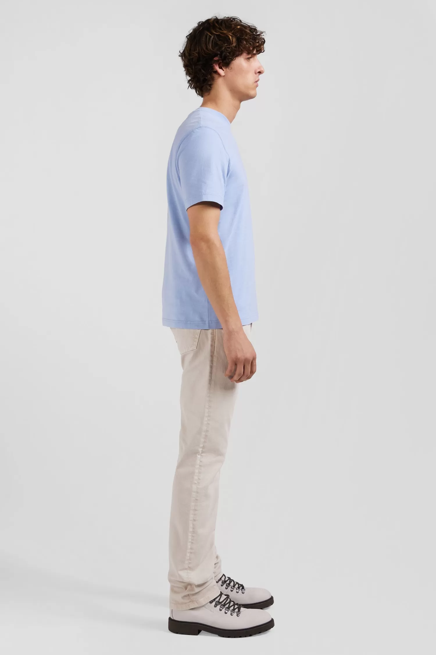 Eden Park Regular sky blue short-sleeved cotton T-shirt with back patch< T-shirts