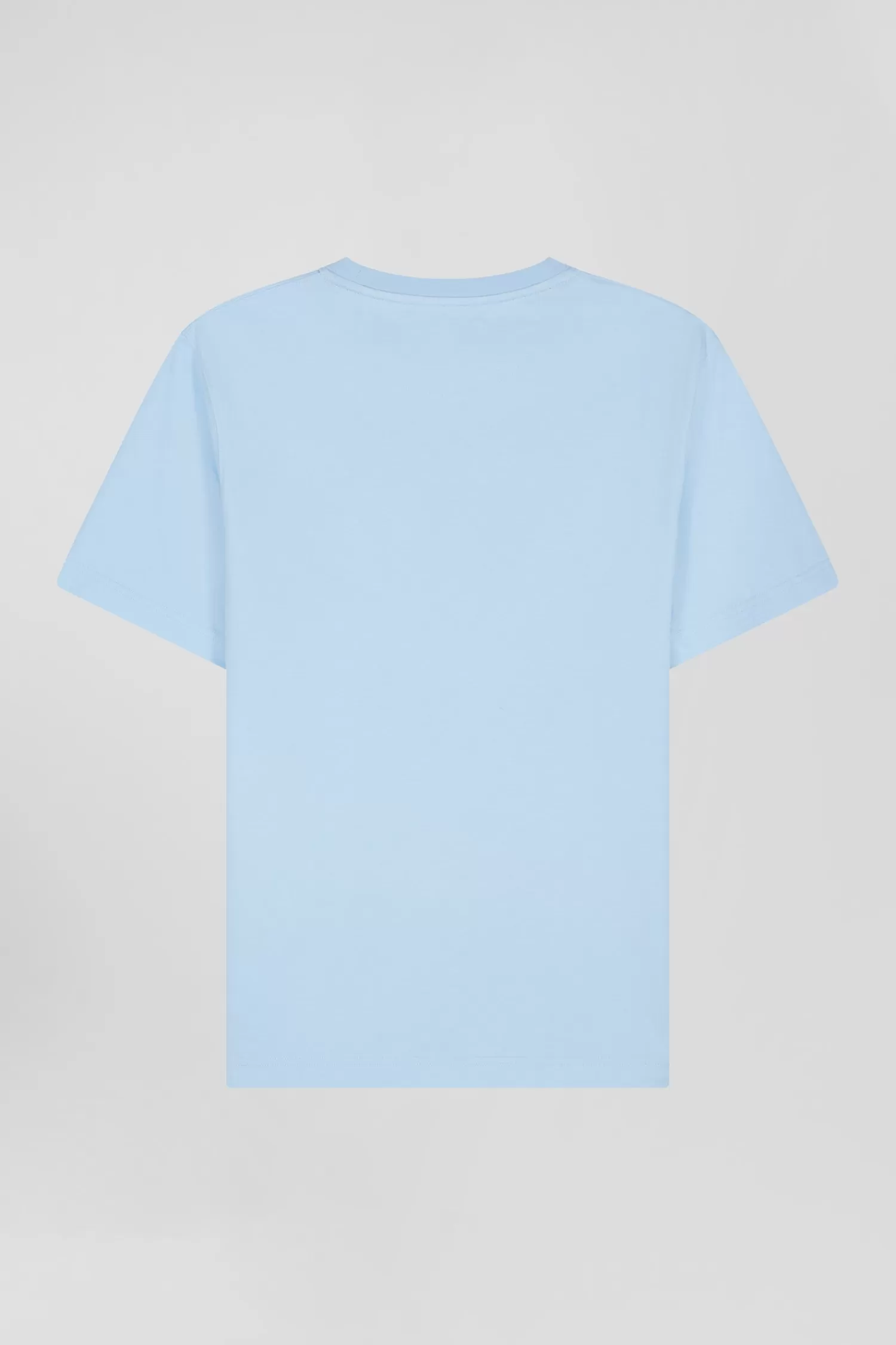 Eden Park Regular sky blue short-sleeved cotton T-shirt with tie patchwork emblem< T-shirts