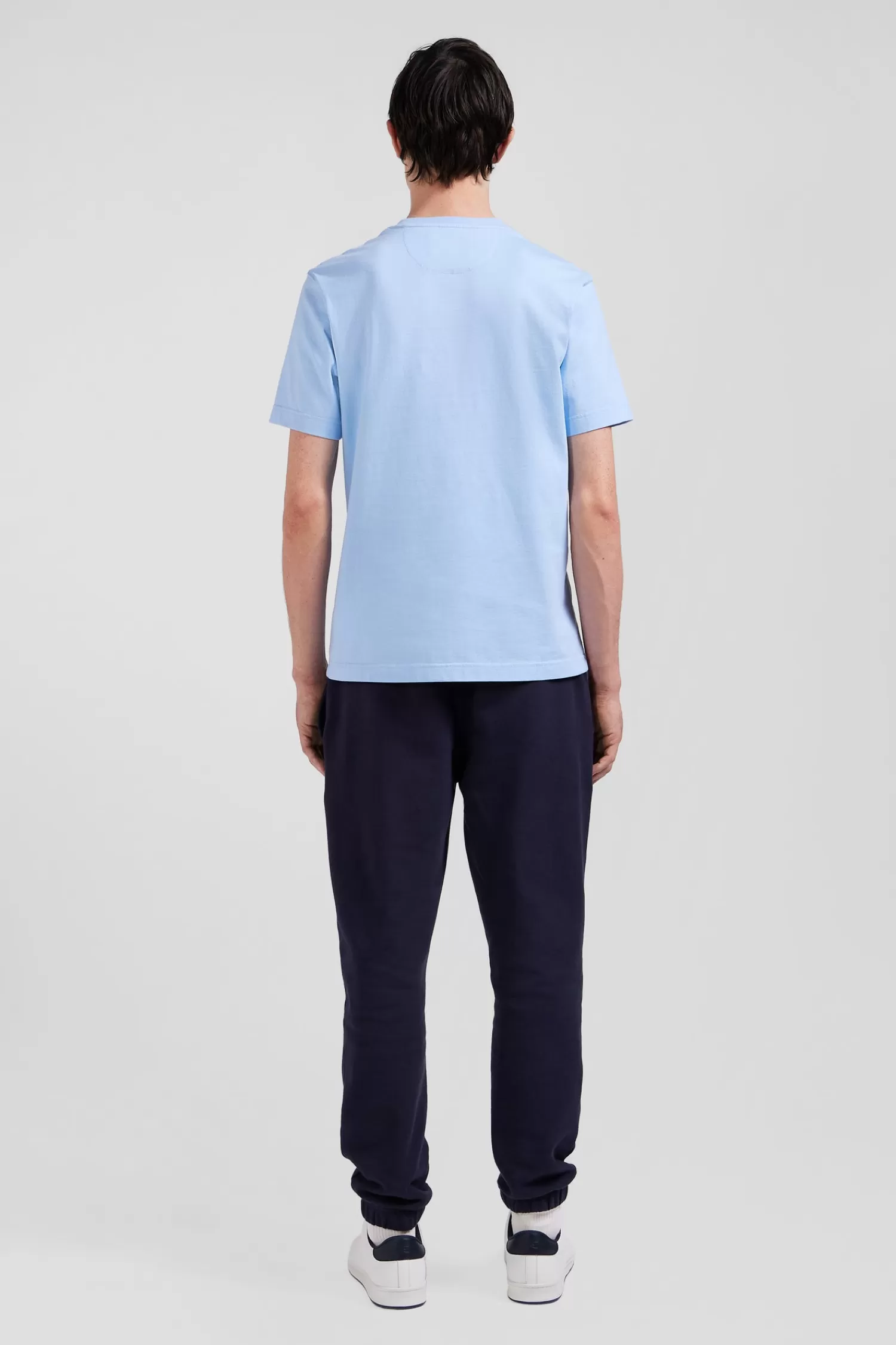 Eden Park Regular sky blue short-sleeved cotton T-shirt with tie patchwork emblem< T-shirts