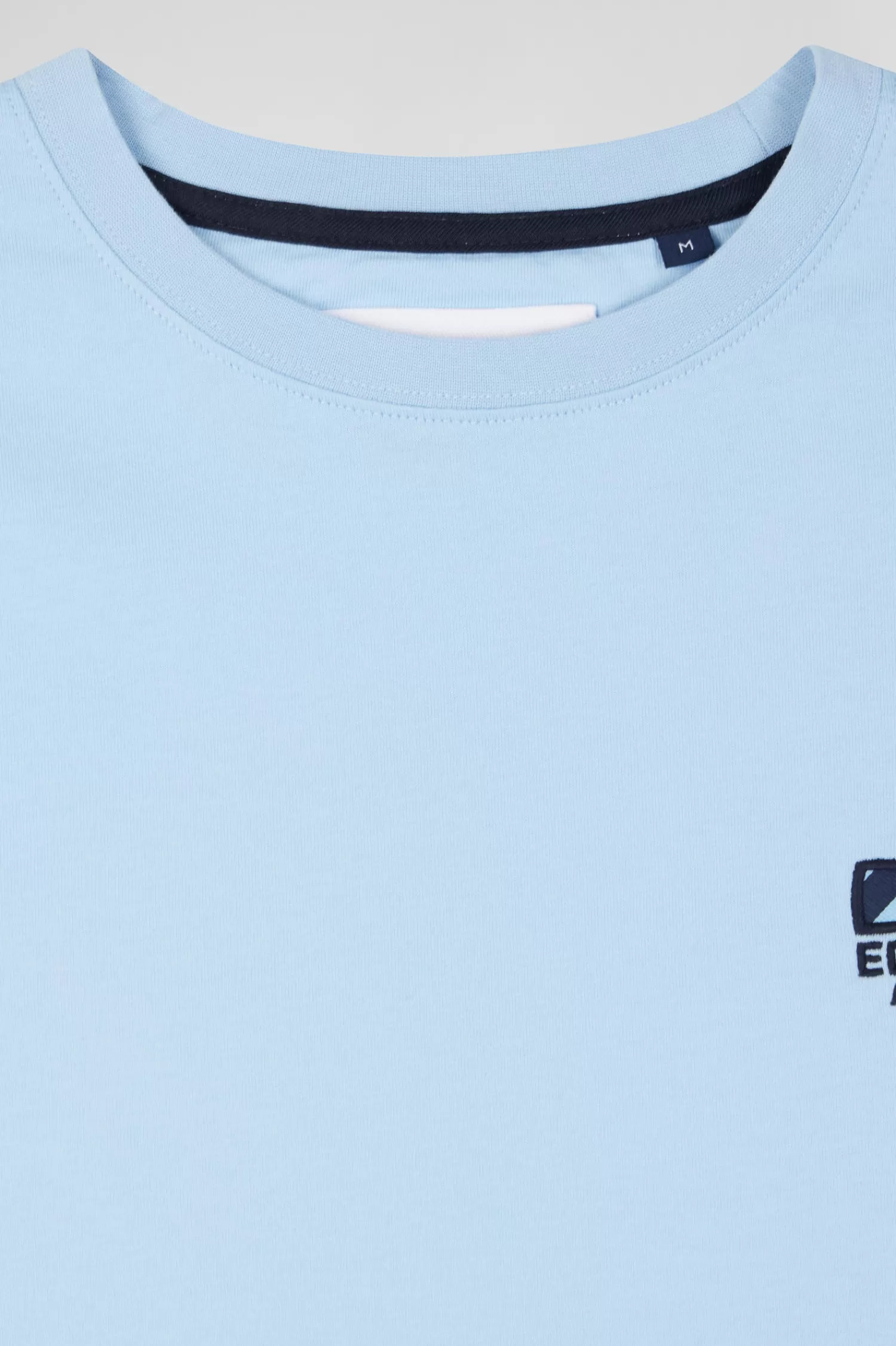 Eden Park Regular sky blue short-sleeved cotton T-shirt with tie patchwork emblem< T-shirts