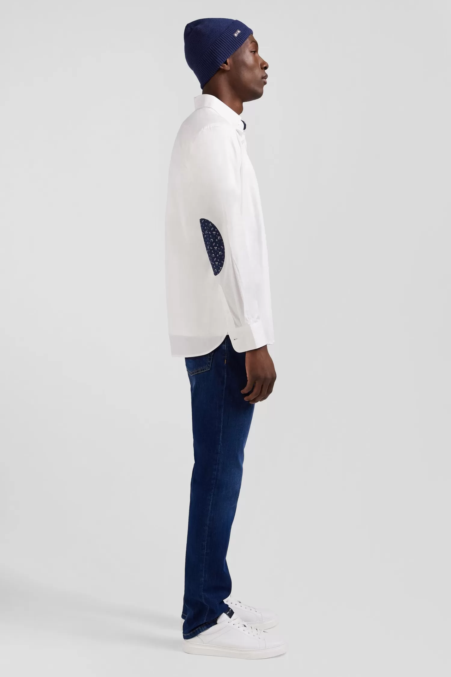 Eden Park Regular white cotton poplin shirt with button-down collar and printed elbow patches< Shirts