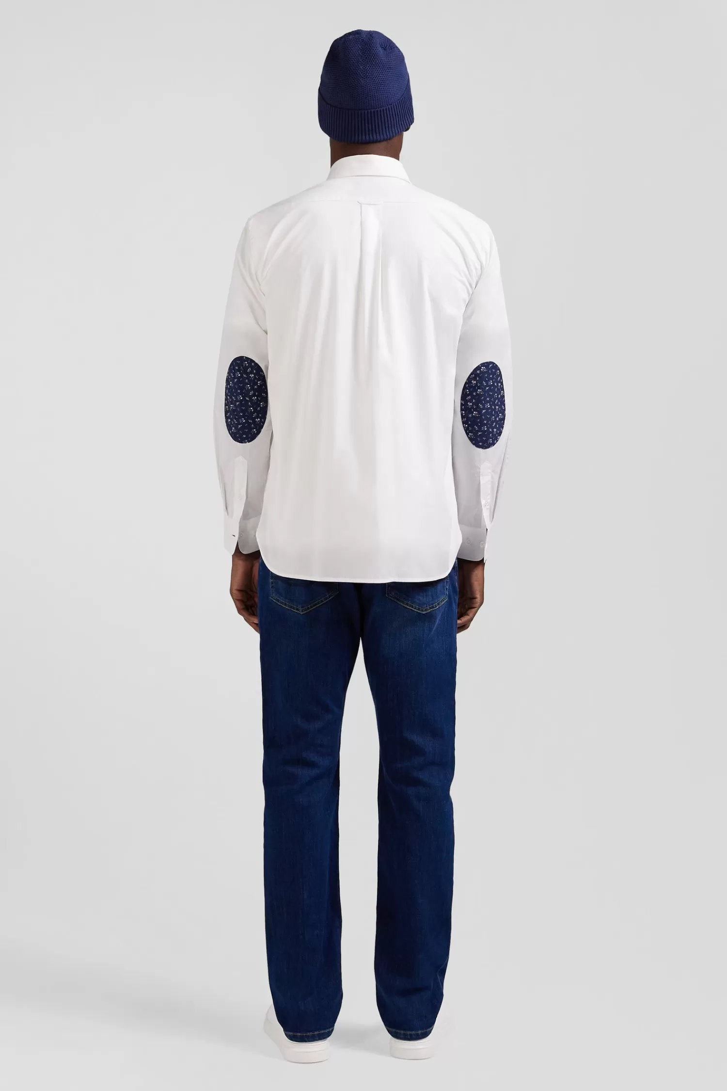 Eden Park Regular white cotton poplin shirt with button-down collar and printed elbow patches< Shirts