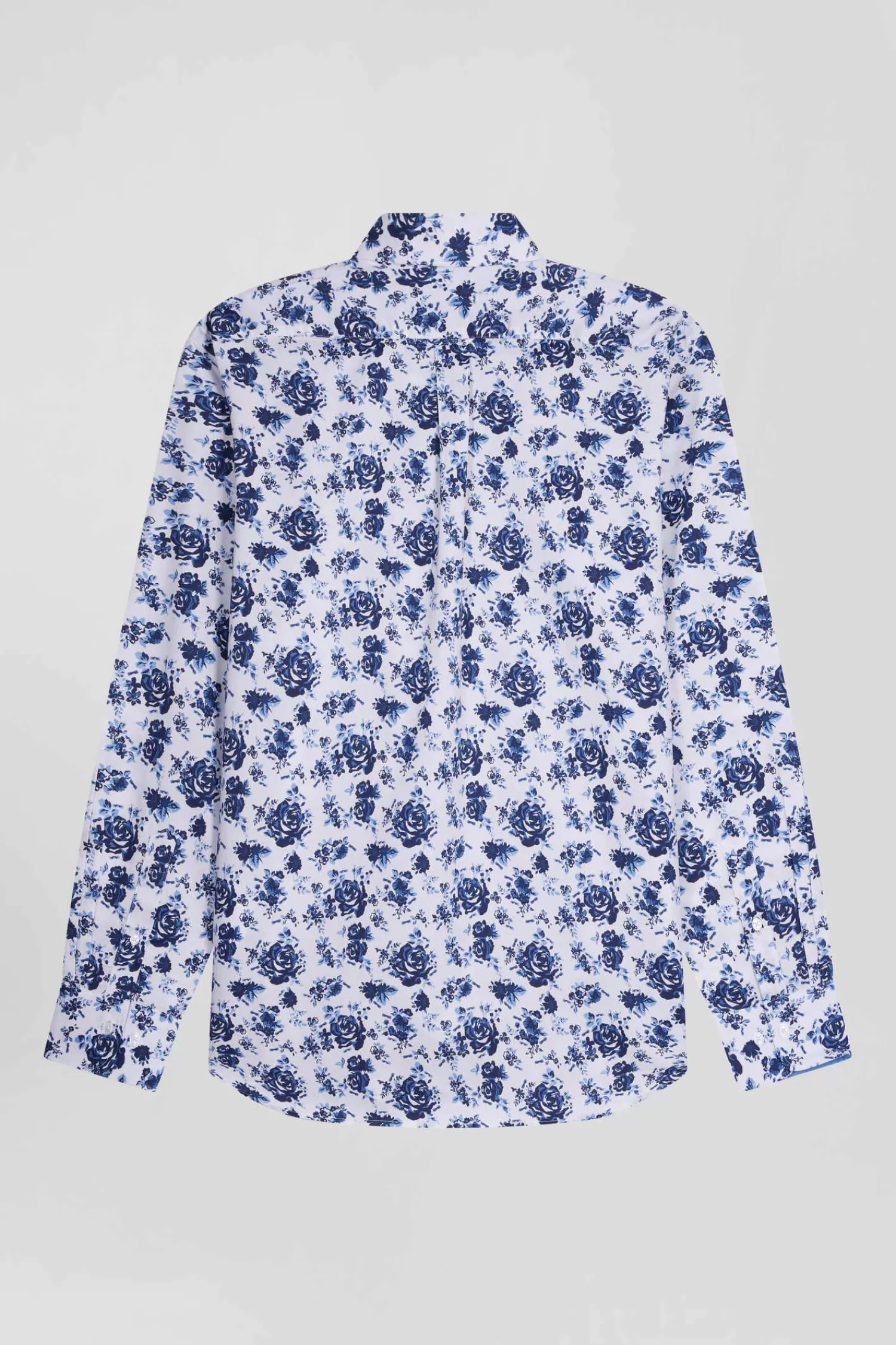regular_white_cotton_twill_shirt_with_blue_floral_print_3.webp Eden Park Regular white cotton twill shirt with blue floral print< Shirts