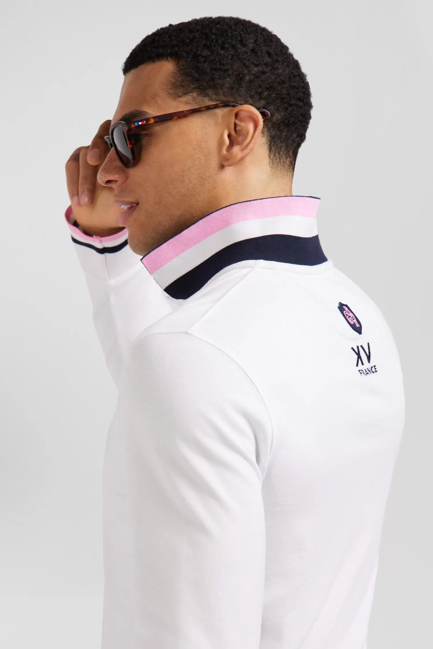 Eden Park Regular white long-sleeved cotton piqué polo shirt with XV de France embroidery< Polos