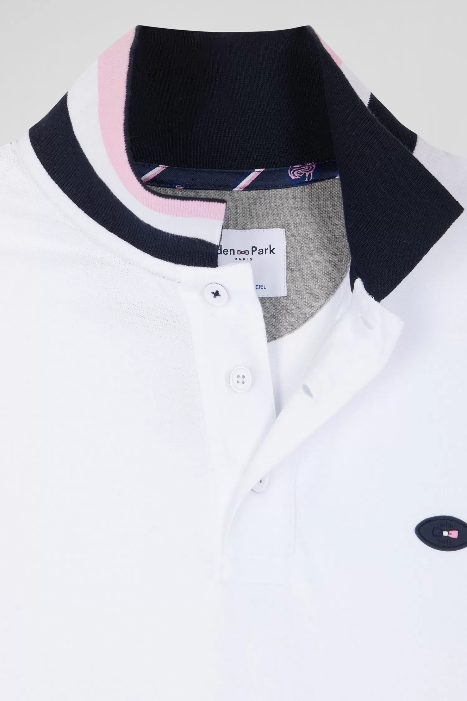 Eden Park Regular white long-sleeved cotton piqué polo shirt with XV de France embroidery< Polos