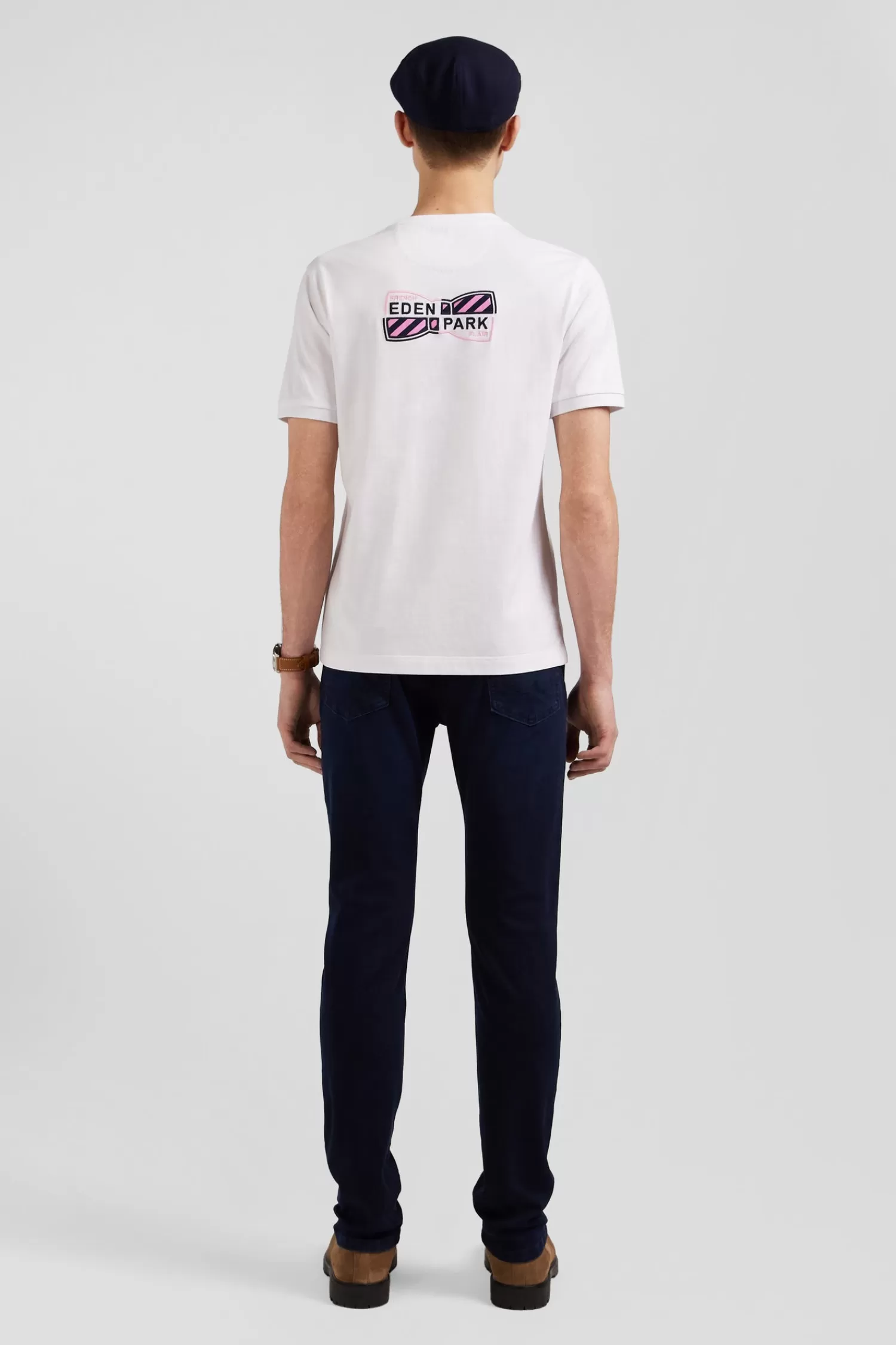Eden Park Regular white short-sleeved cotton T-shirt with back emblem embroidery< T-shirts
