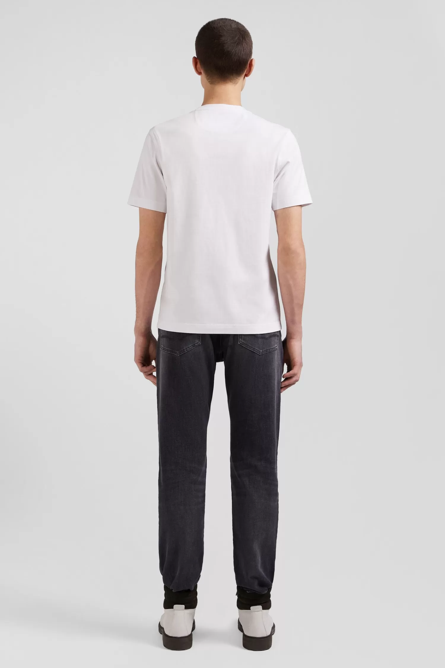 Eden Park Regular white short-sleeved cotton T-shirt with tie patchwork emblem< T-shirts