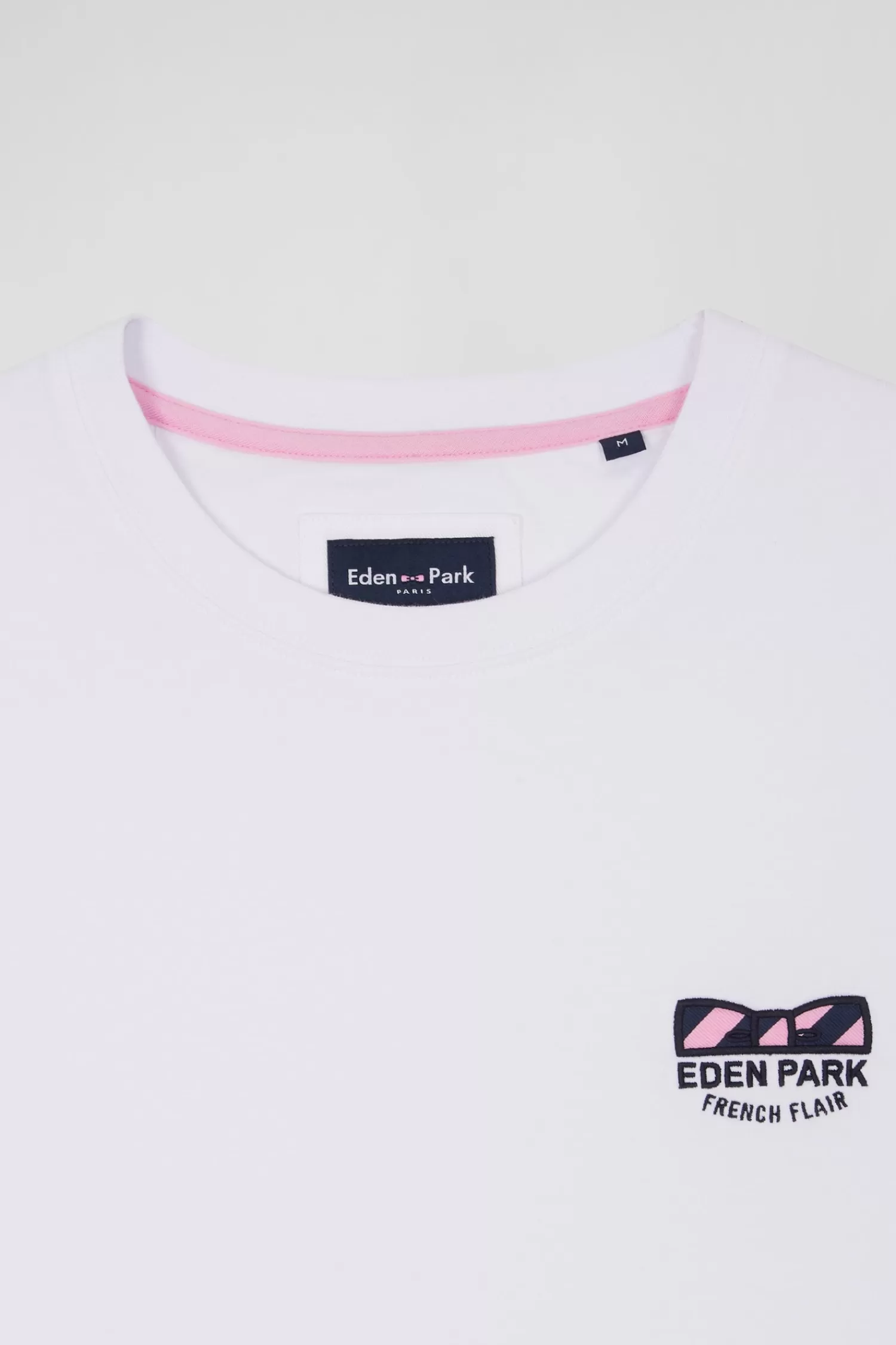 Eden Park Regular white short-sleeved cotton T-shirt with tie patchwork emblem< T-shirts