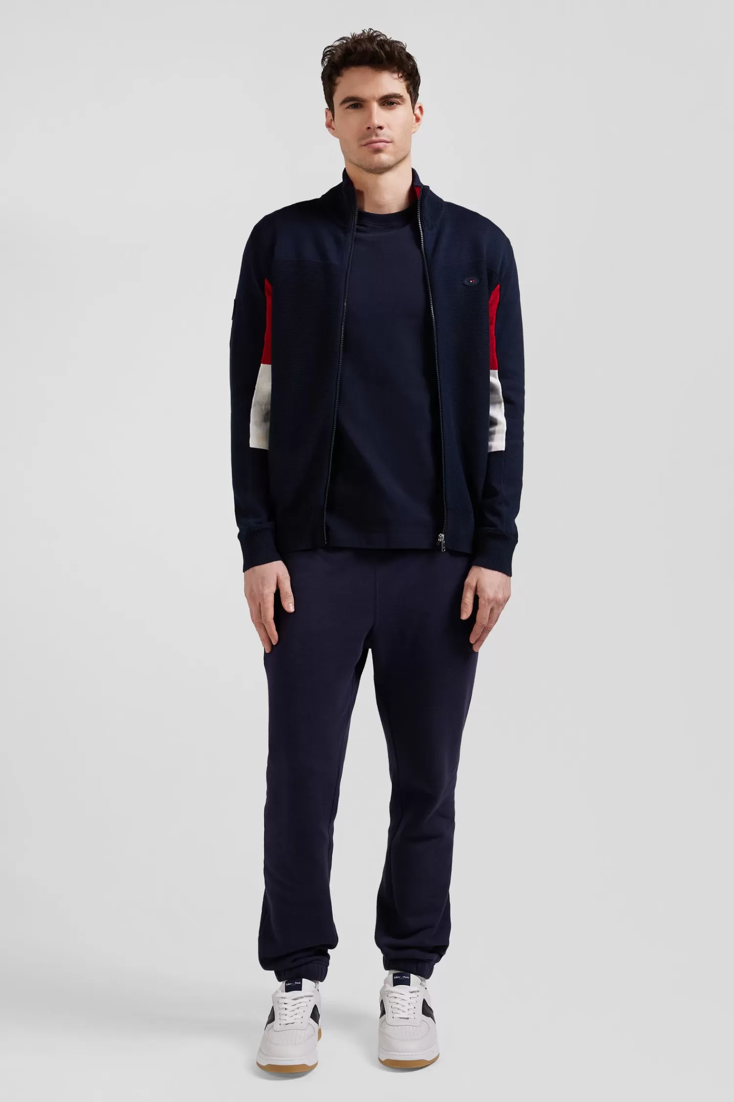 Eden Park Regular XV de France navy blue cotton zipped cardigan with tricolour details< Cardigans