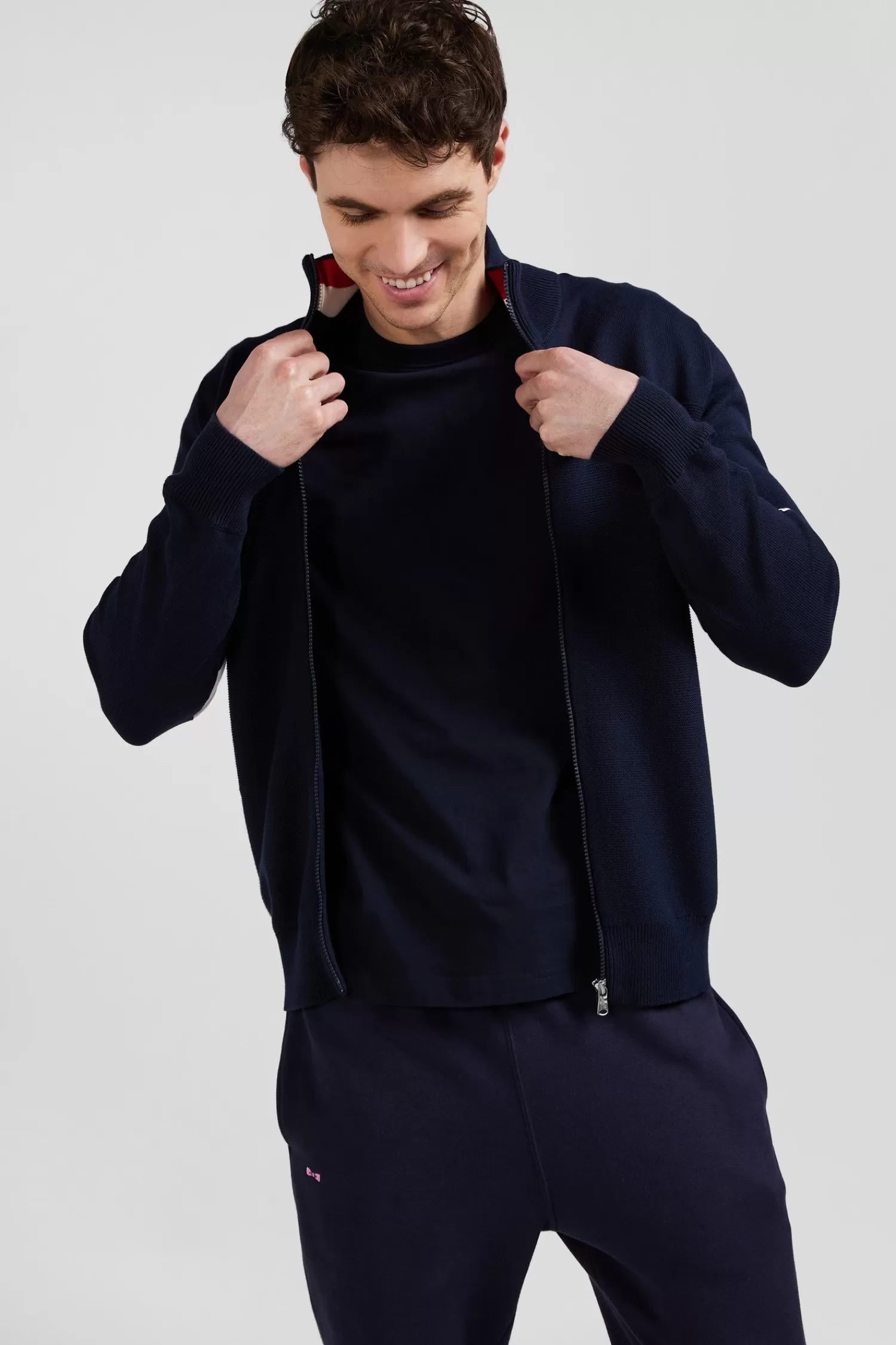 Eden Park Regular XV de France navy blue cotton zipped cardigan with tricolour details< Cardigans