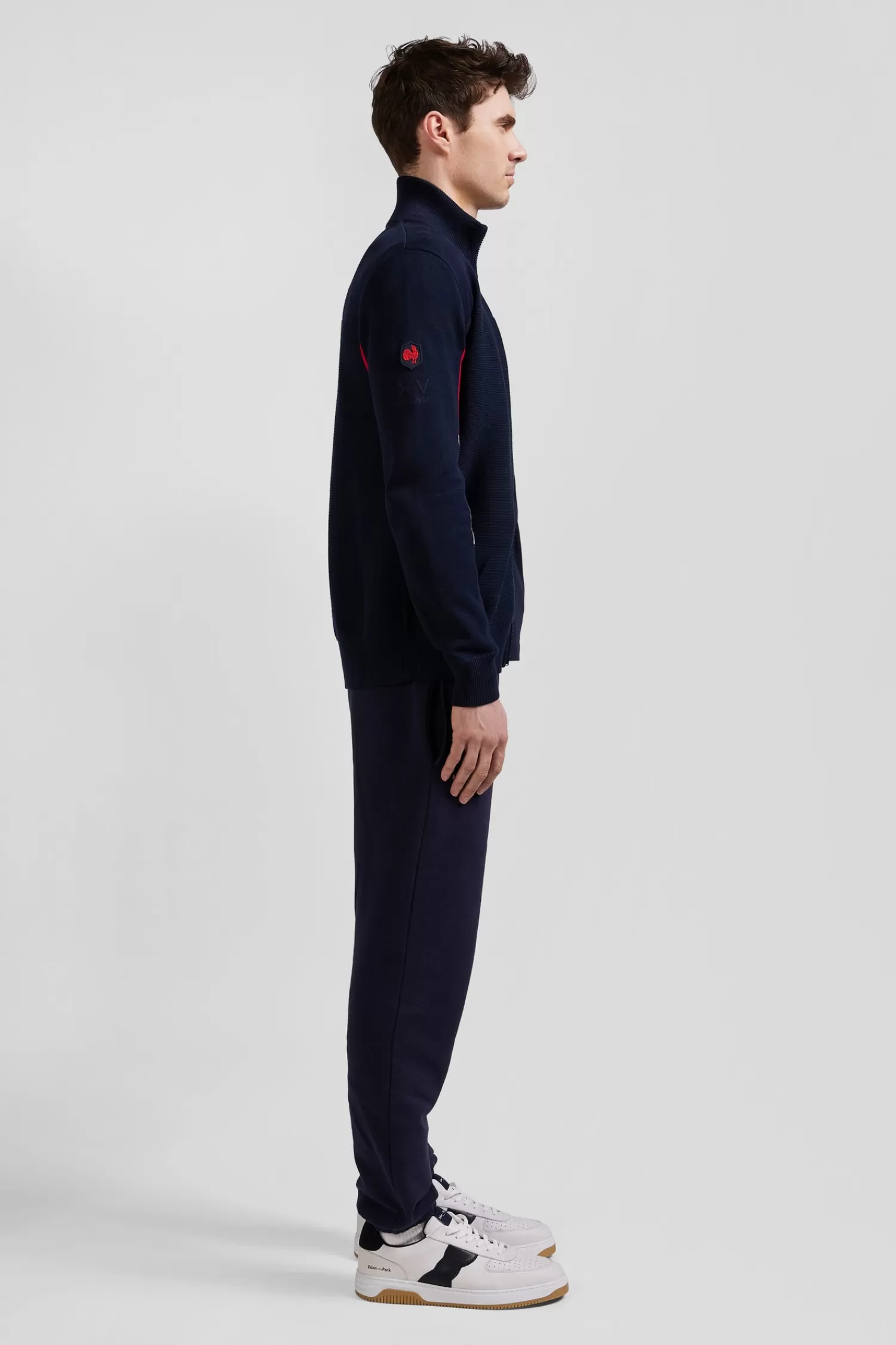 Eden Park Regular XV de France navy blue cotton zipped cardigan with tricolour details< Cardigans