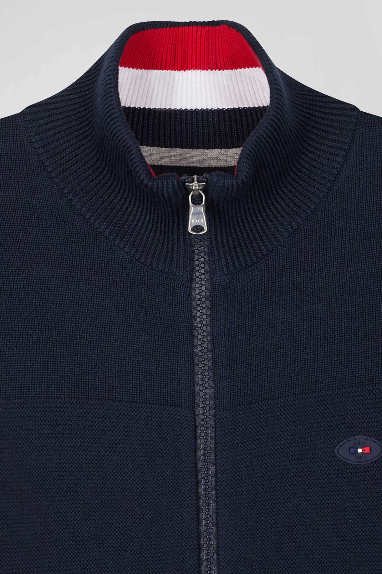 Eden Park Regular XV de France navy blue cotton zipped cardigan with tricolour details< Cardigans