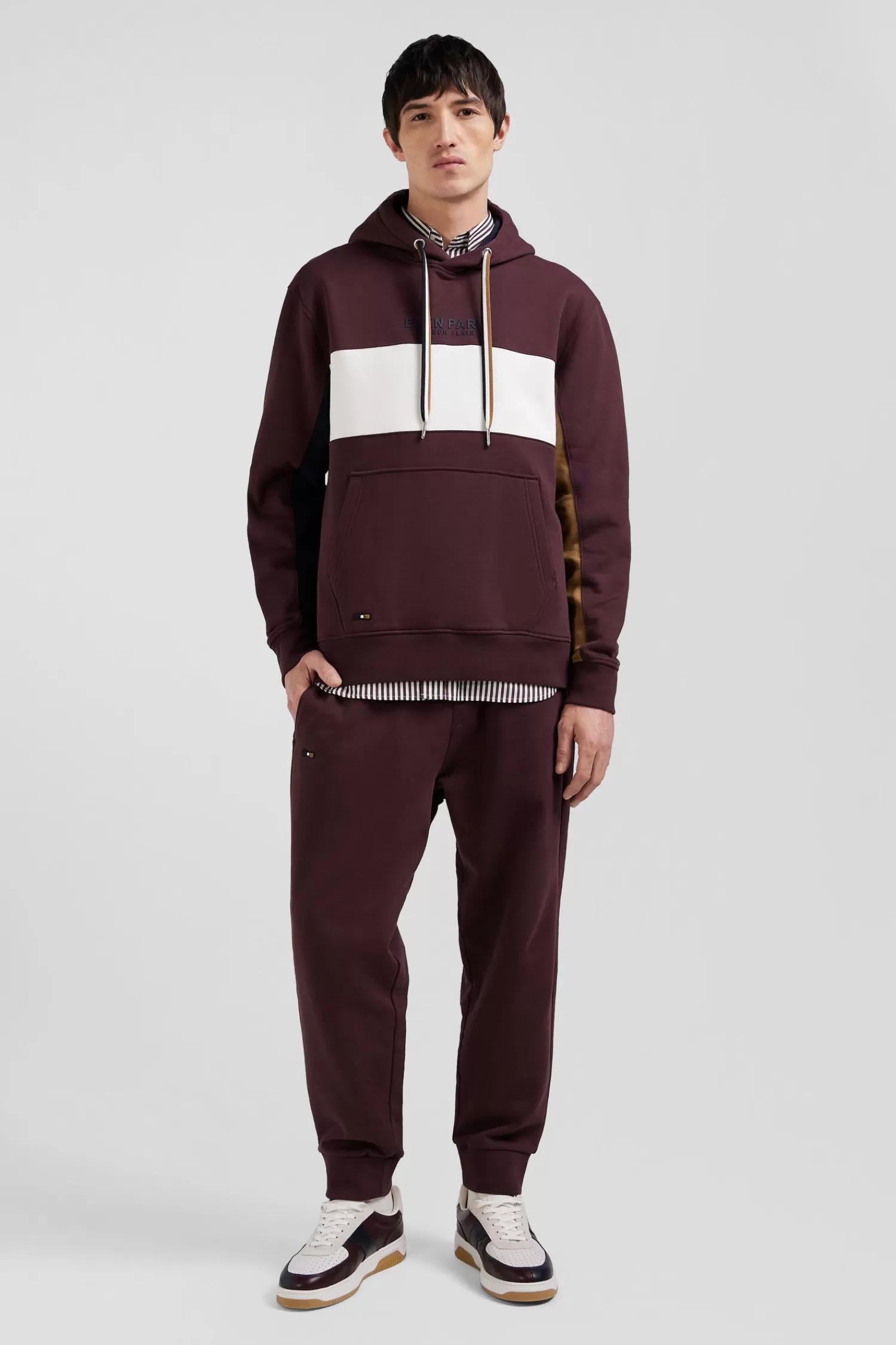 Eden Park Relaxed burgundy colorblock cotton hoodie< Sweatshirts