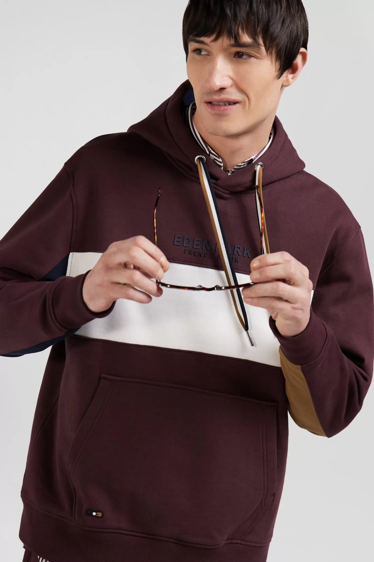 Eden Park Relaxed burgundy colorblock cotton hoodie< Sweatshirts