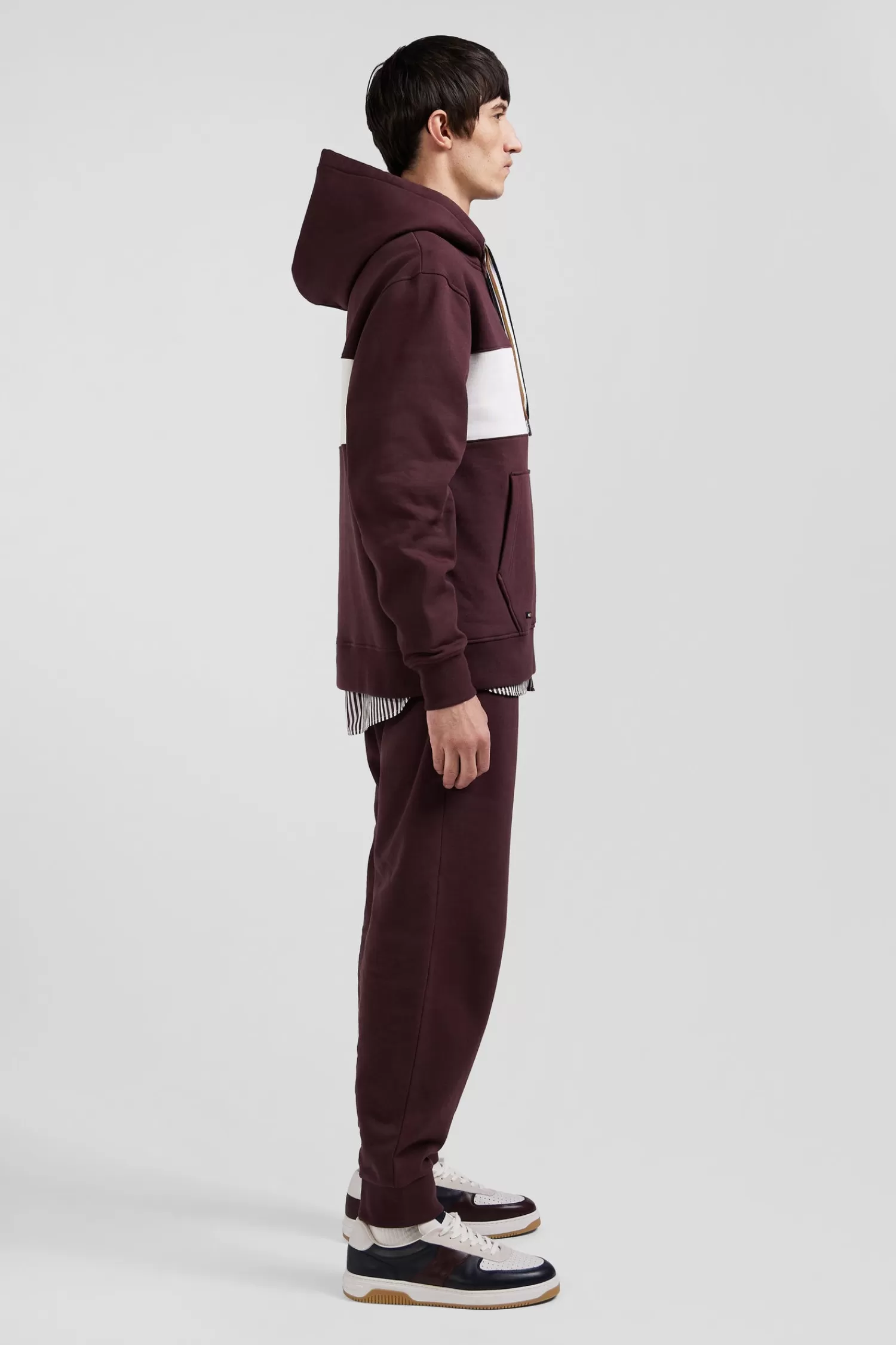 Eden Park Relaxed burgundy colorblock cotton hoodie< Sweatshirts