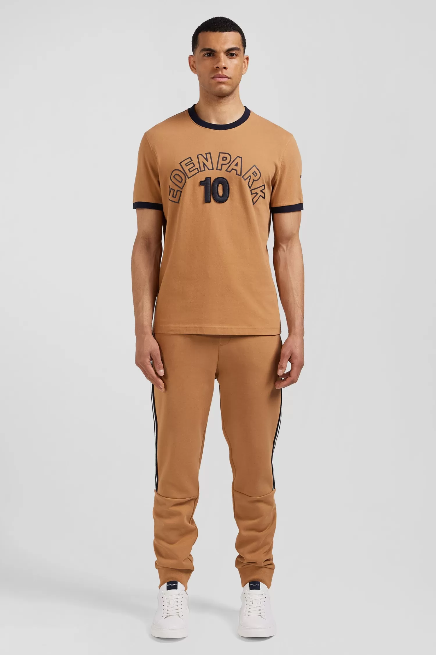 Eden Park Relaxed camel bicolor short-sleeved cotton T-shirt with 10 print< T-shirts
