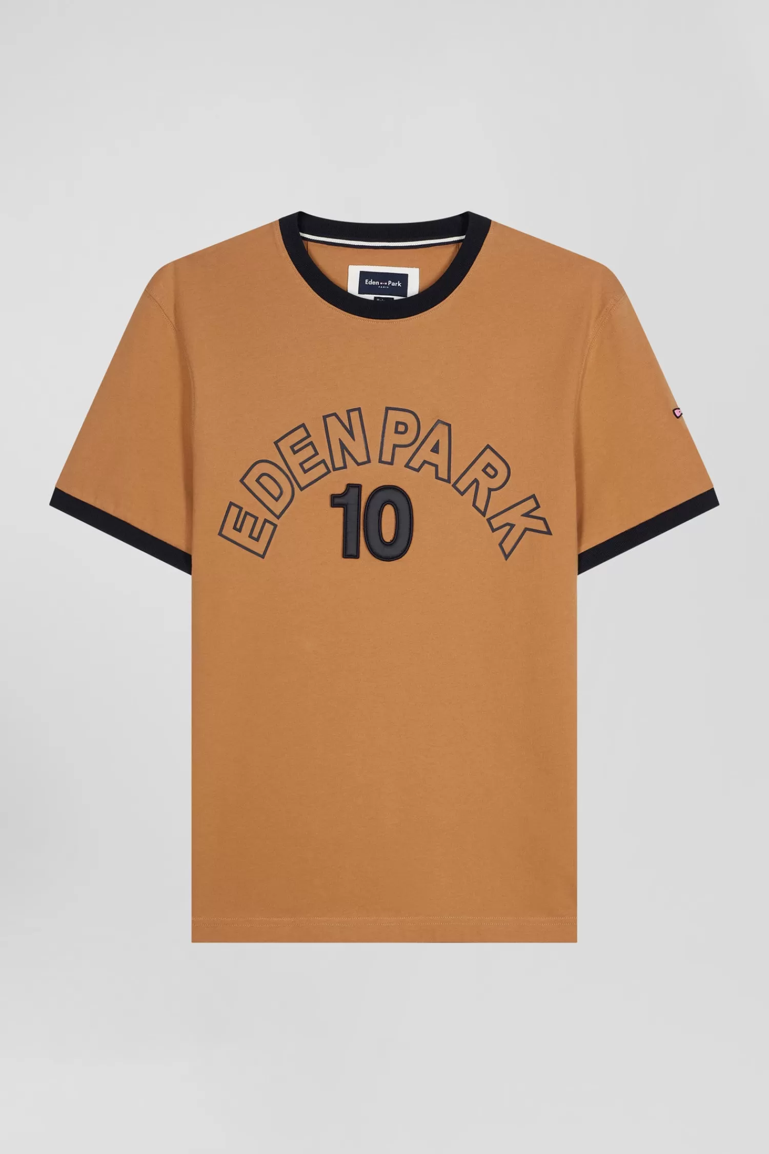 Eden Park Relaxed camel bicolor short-sleeved cotton T-shirt with 10 print< T-shirts