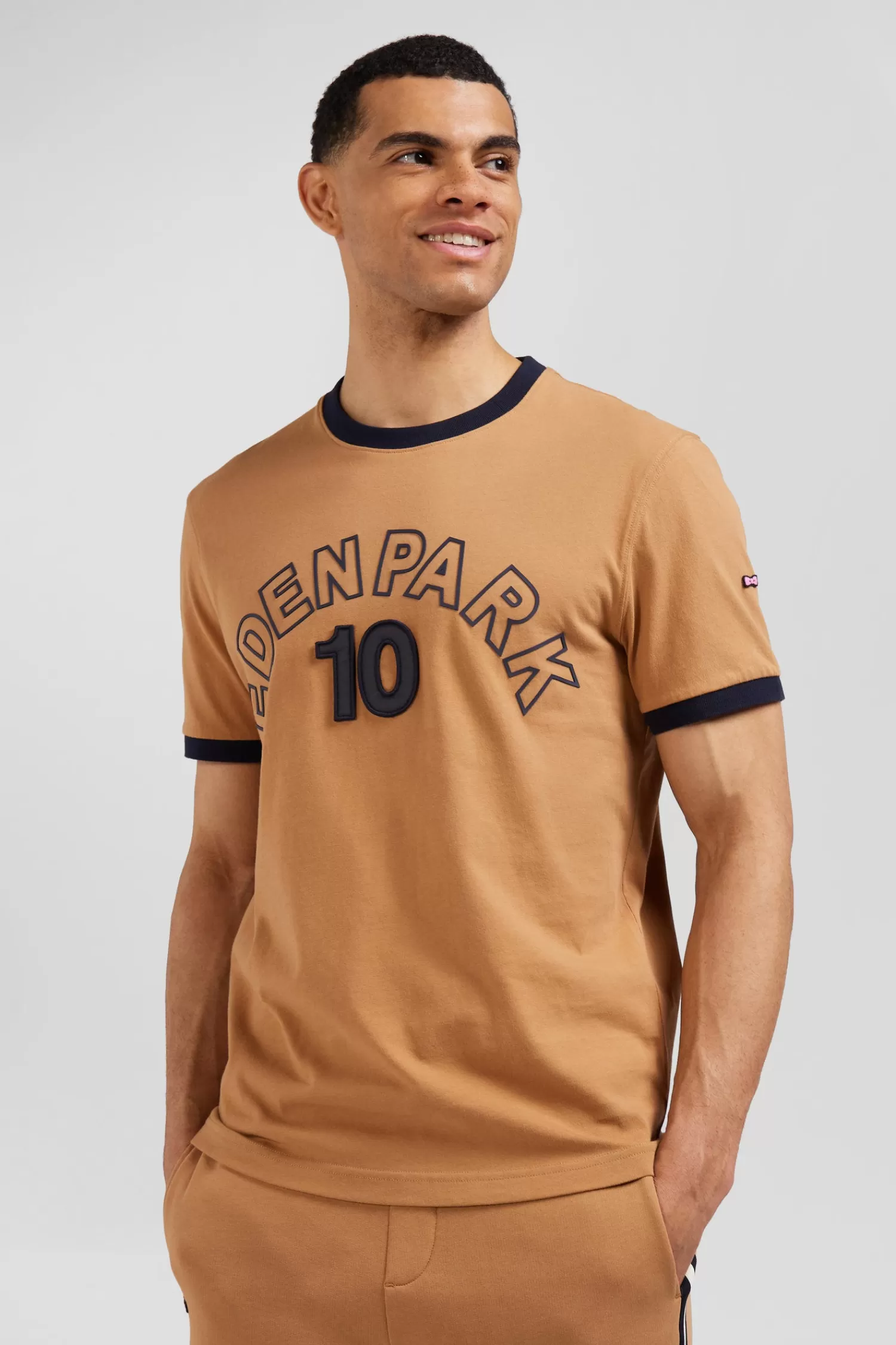Eden Park Relaxed camel bicolor short-sleeved cotton T-shirt with 10 print< T-shirts