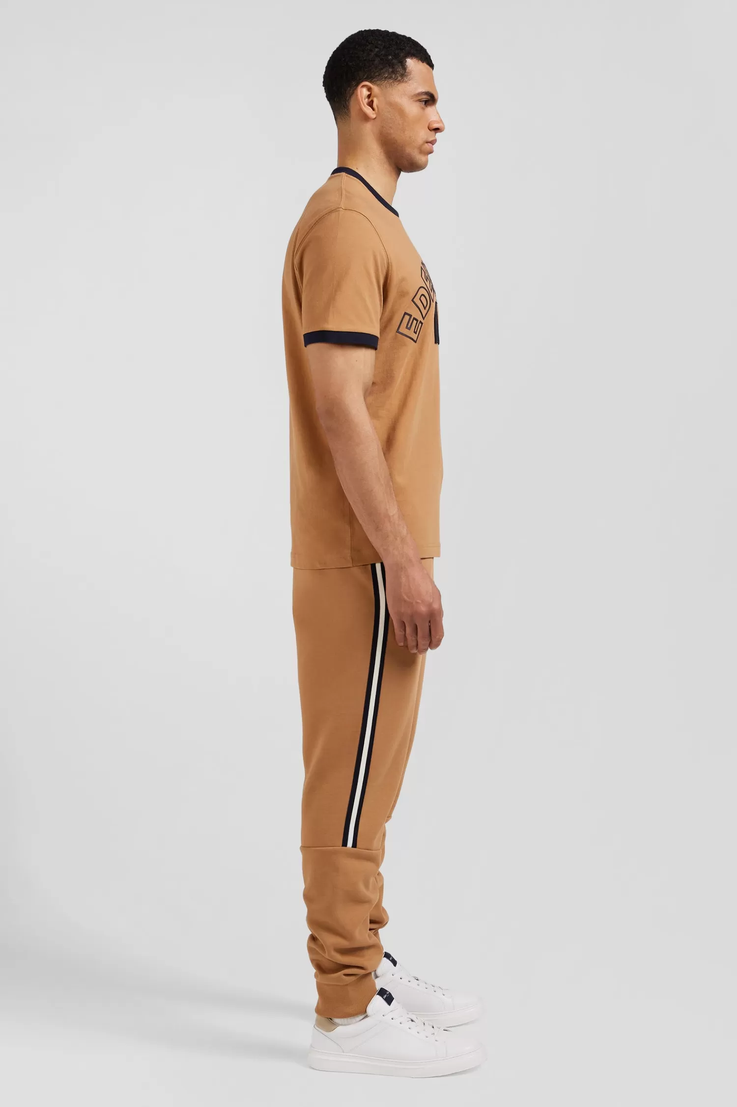 Eden Park Relaxed camel bicolor short-sleeved cotton T-shirt with 10 print< T-shirts