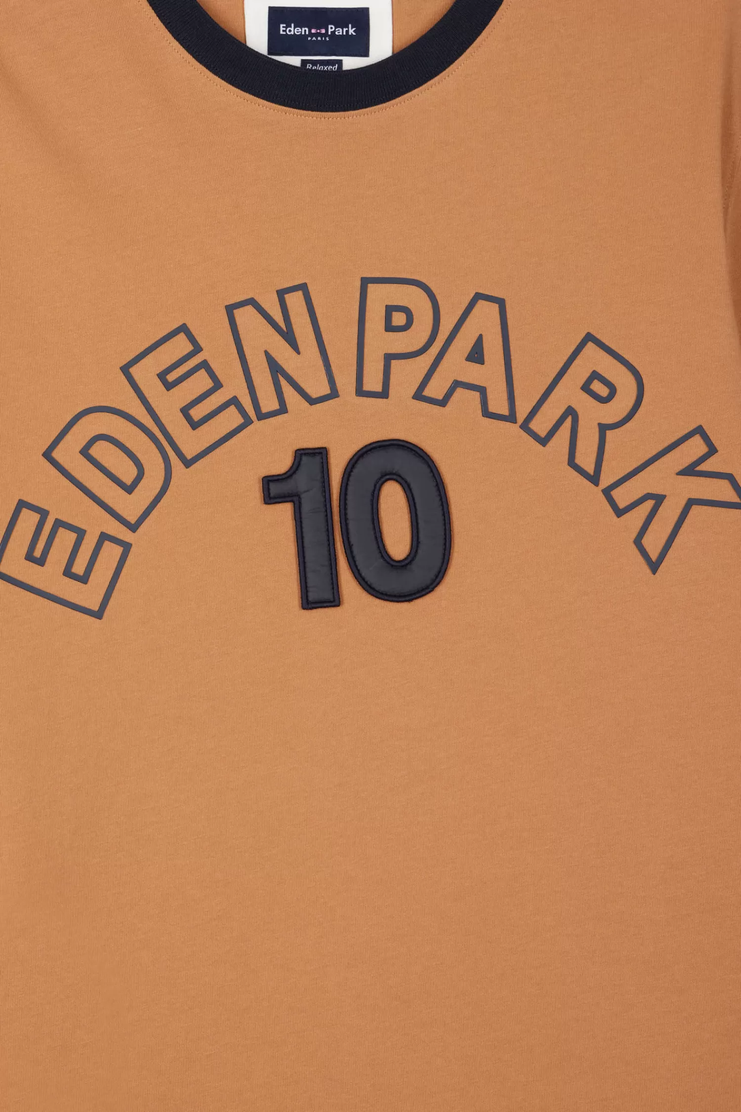 Eden Park Relaxed camel bicolor short-sleeved cotton T-shirt with 10 print< T-shirts