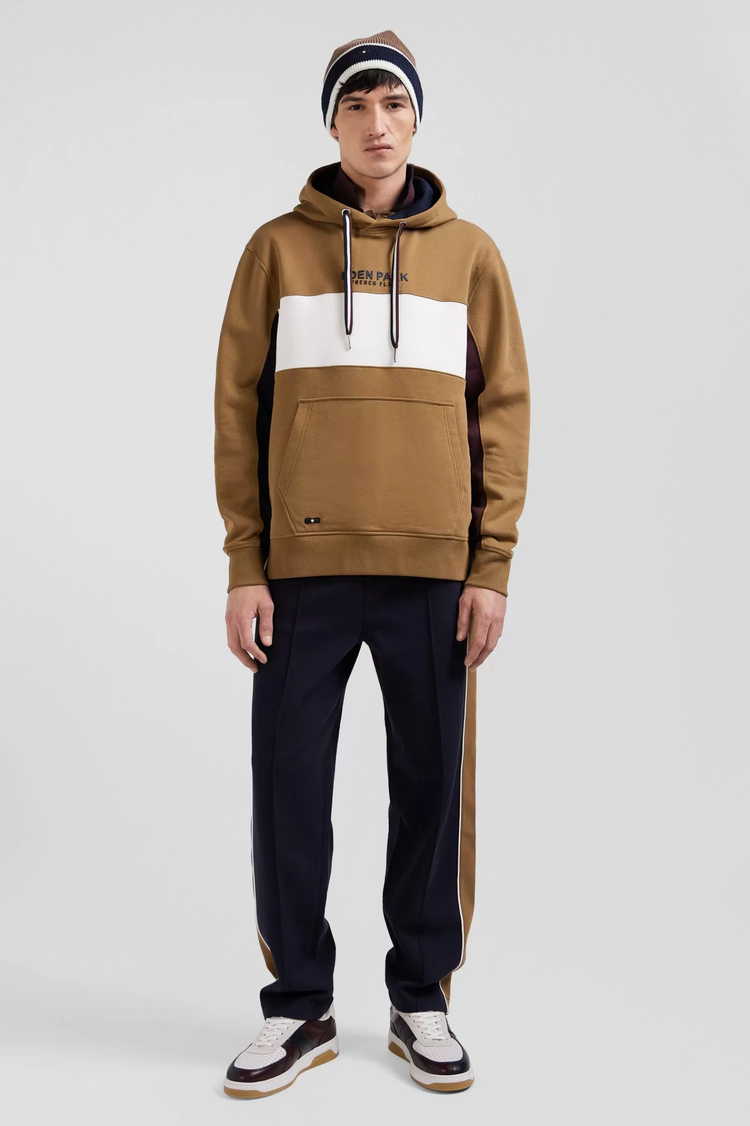 Eden Park Relaxed camel colorblock cotton hoodie< Sweatshirts