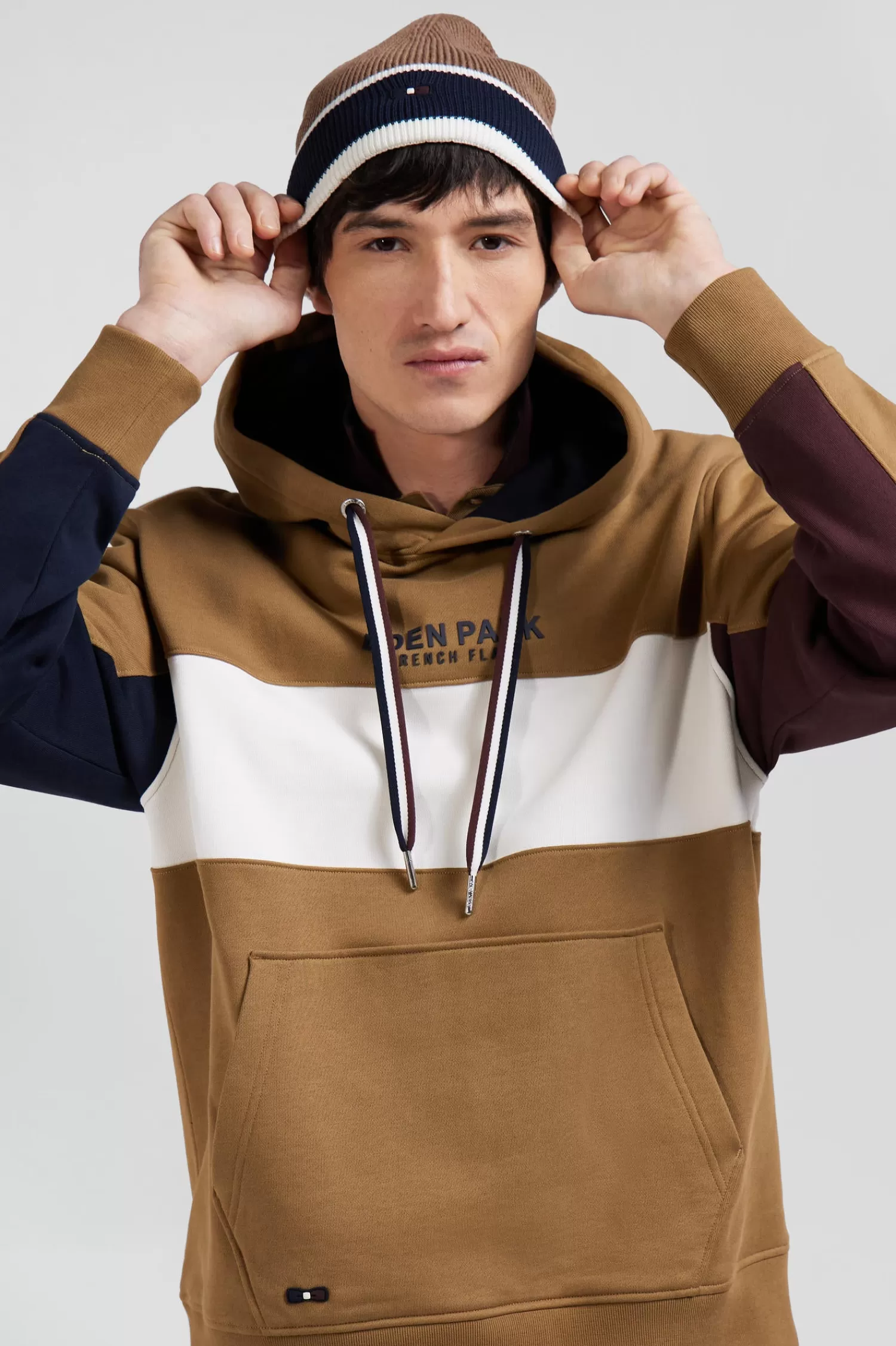 Eden Park Relaxed camel colorblock cotton hoodie< Sweatshirts