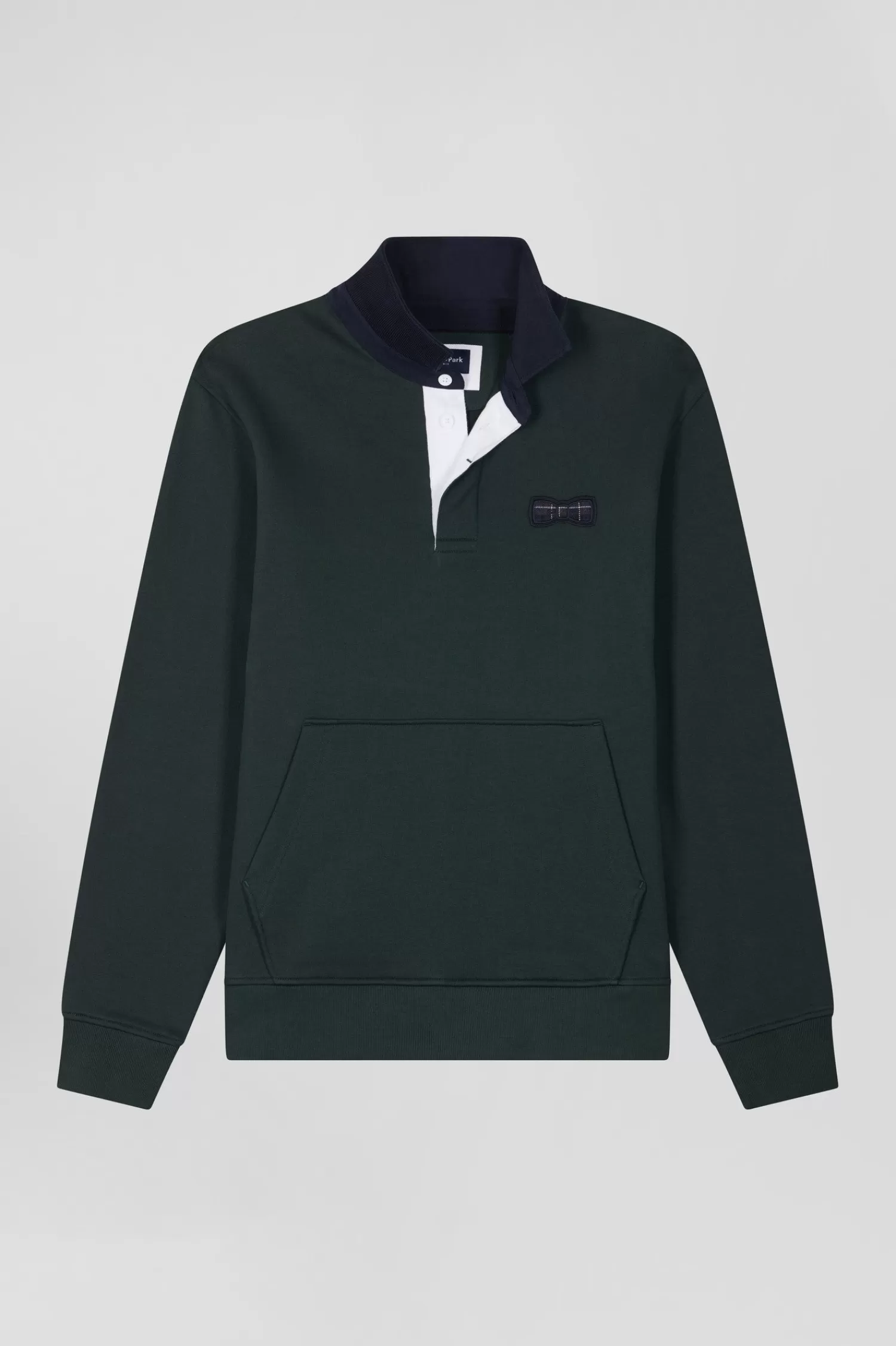 Eden Park Relaxed green cotton blend sweatshirt with checked patchwork and rugby shirt collar< Sweatshirts