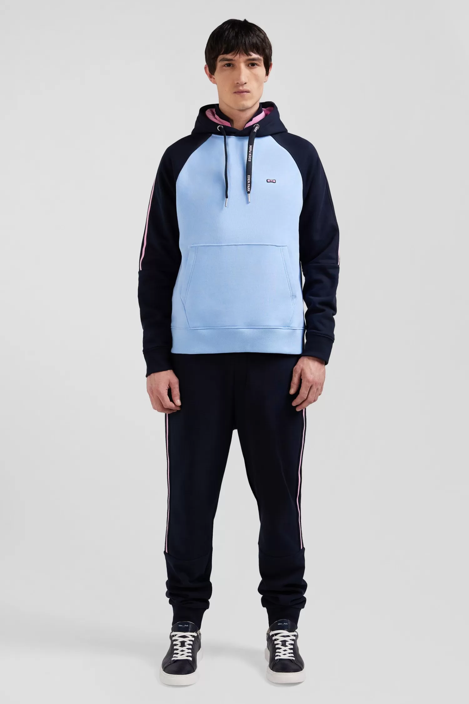 Eden Park Relaxed navy and sky blue fleece hoodie with branded drawstrings< Sweatshirts