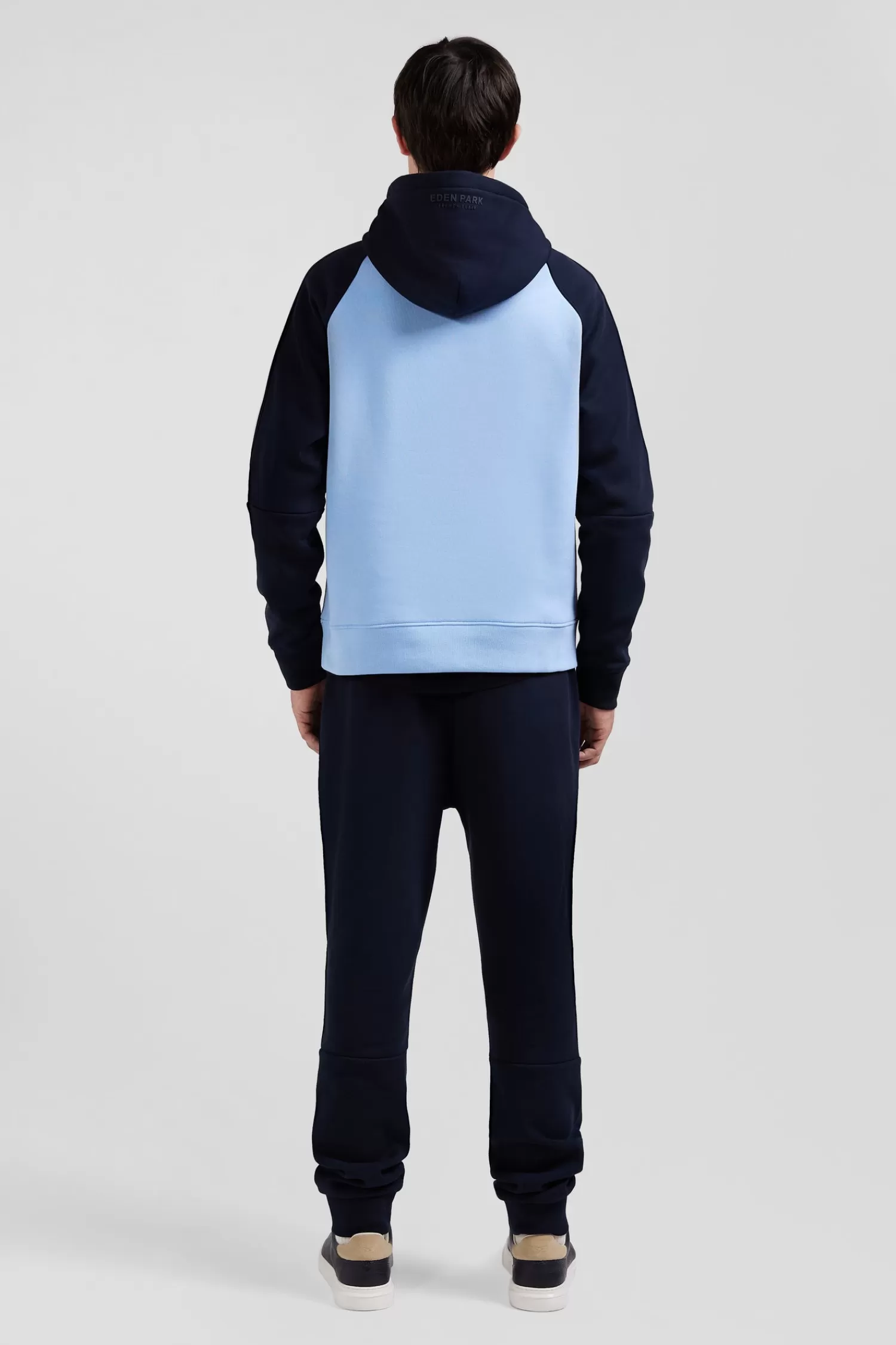 Eden Park Relaxed navy and sky blue fleece hoodie with branded drawstrings< Sweatshirts