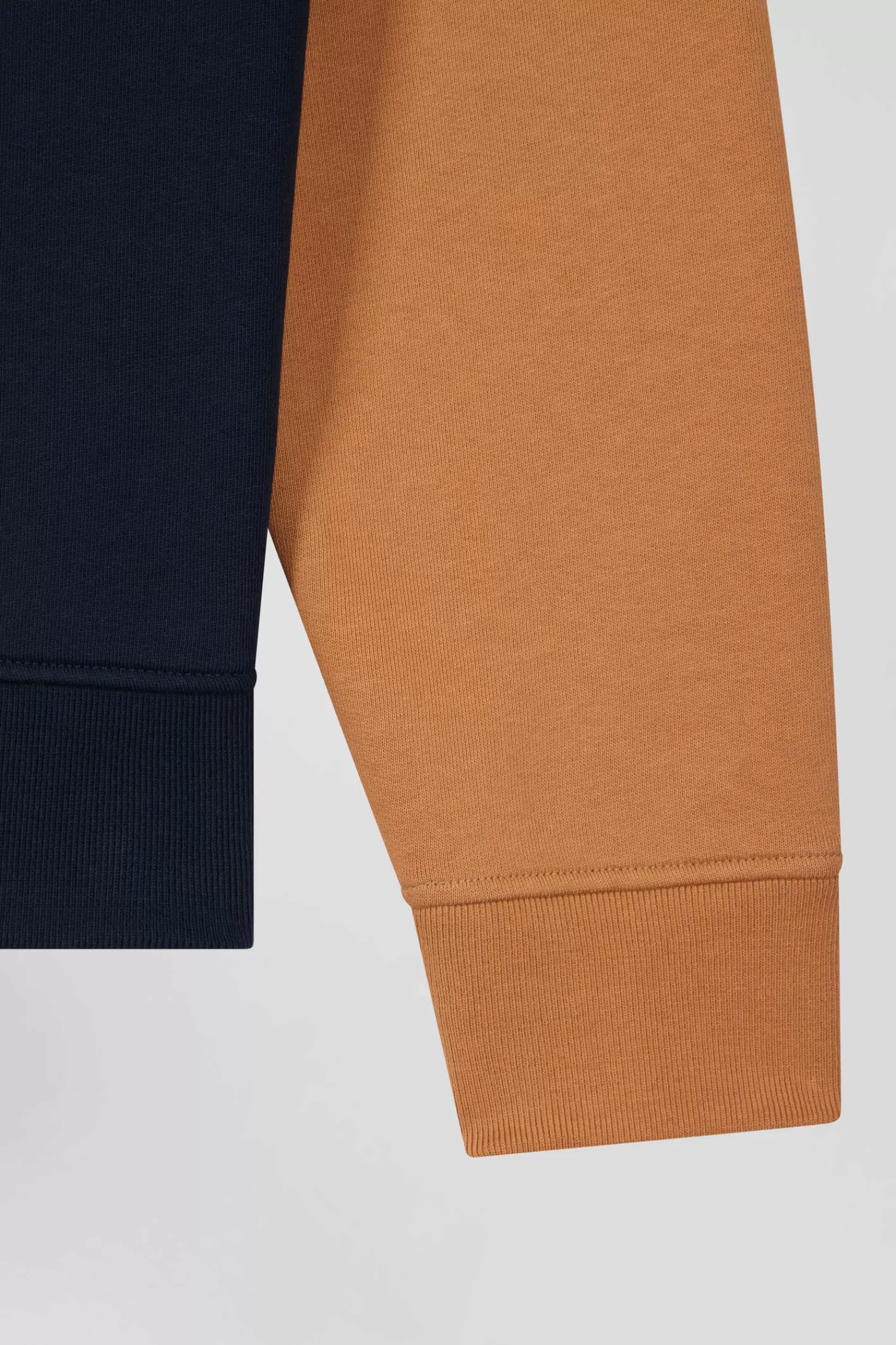 Eden Park Relaxed navy blue and camel fleece hoodie with branded drawstrings< Sweatshirts