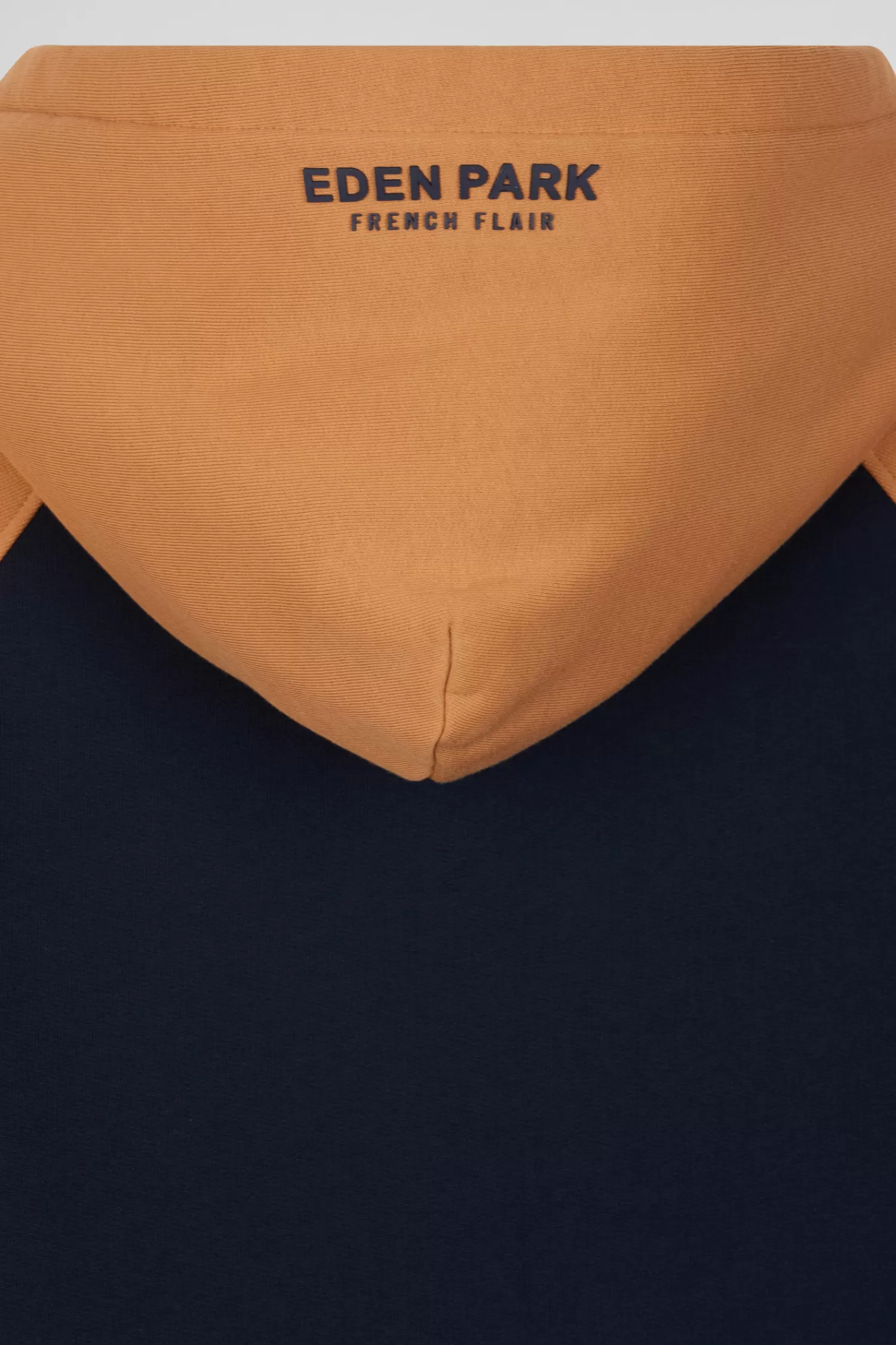 Eden Park Relaxed navy blue and camel fleece hoodie with branded drawstrings< Sweatshirts