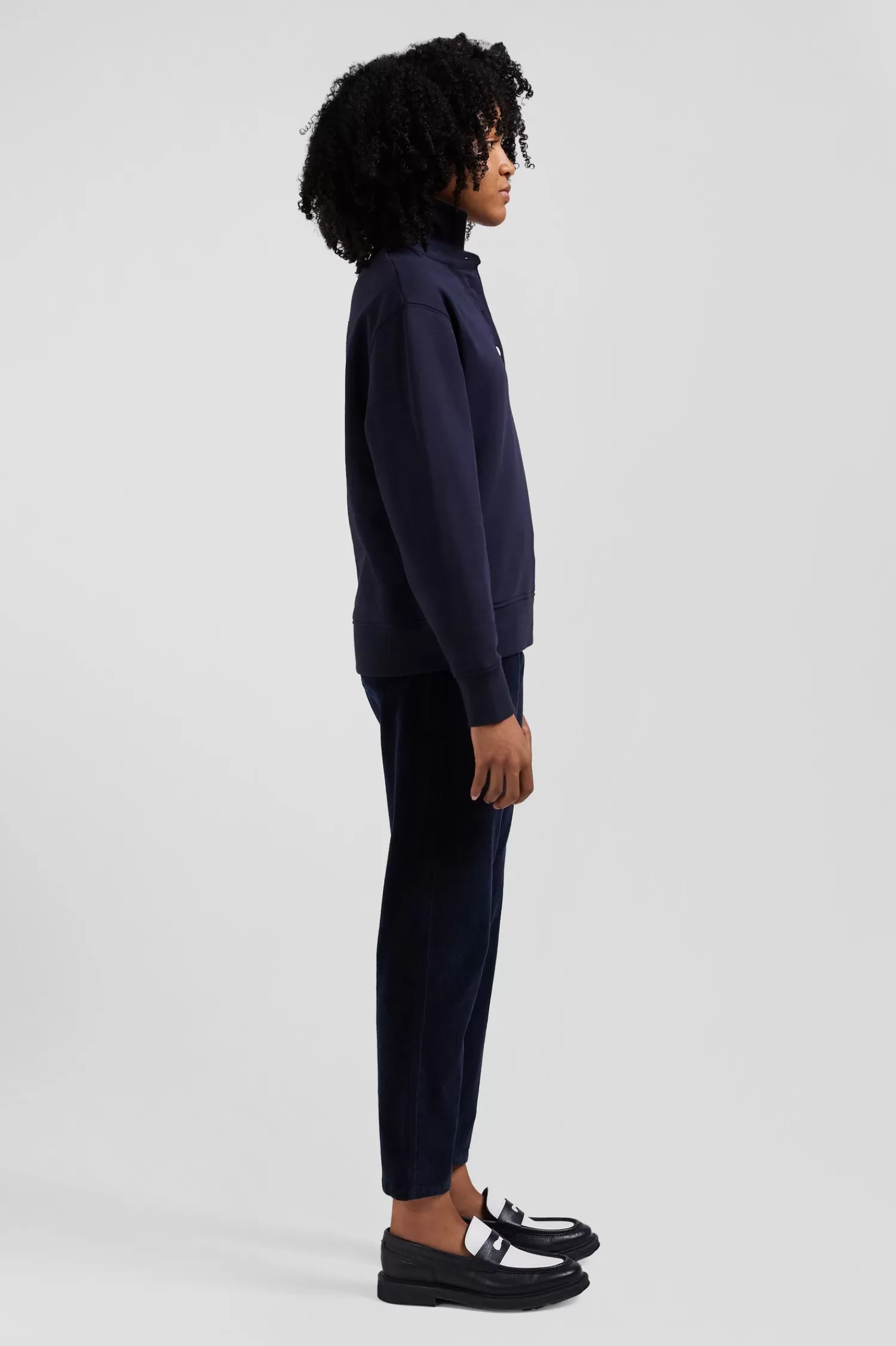 Eden Park Relaxed navy blue cotton blend sweatshirt with back embroidery and rugby shirt collar<Women Sweatshirts
