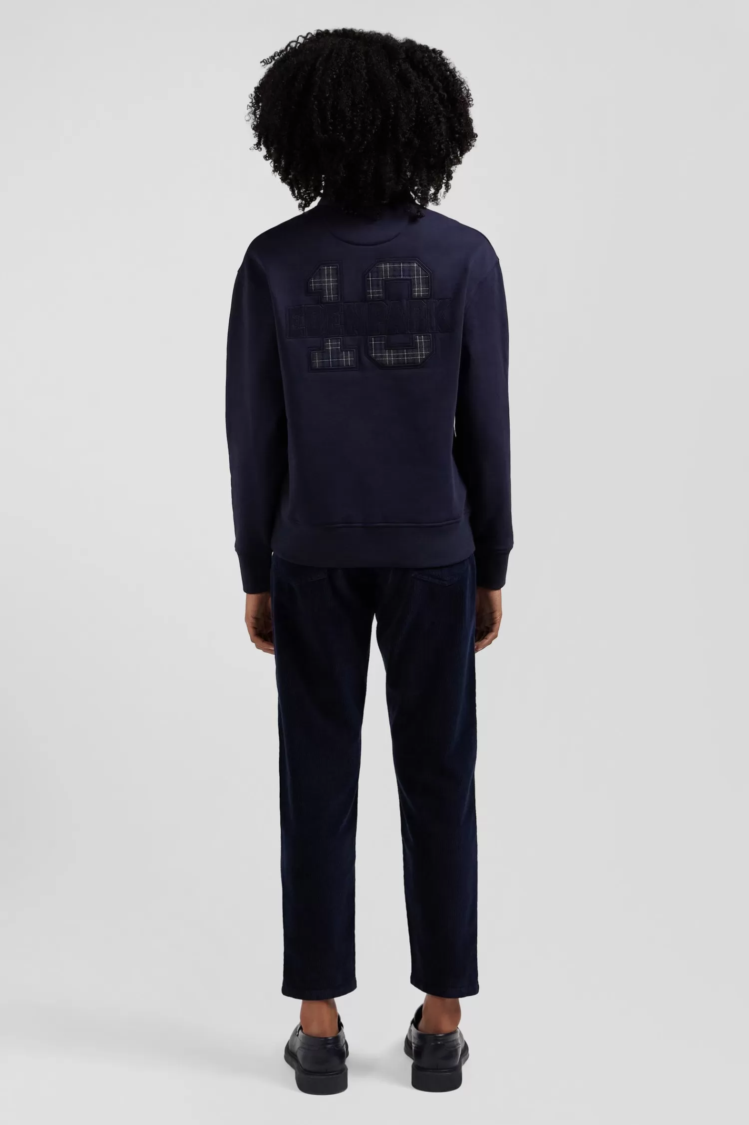 Eden Park Relaxed navy blue cotton blend sweatshirt with back embroidery and rugby shirt collar<Women Sweatshirts