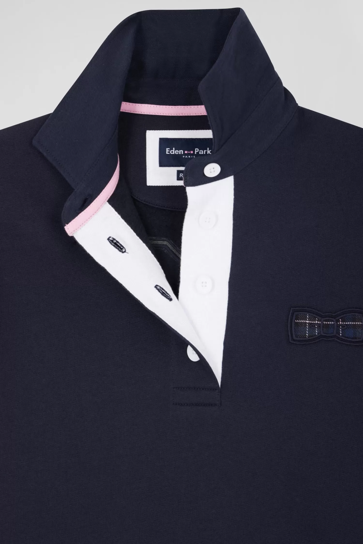Eden Park Relaxed navy blue cotton blend sweatshirt with back embroidery and rugby shirt collar<Women Sweatshirts