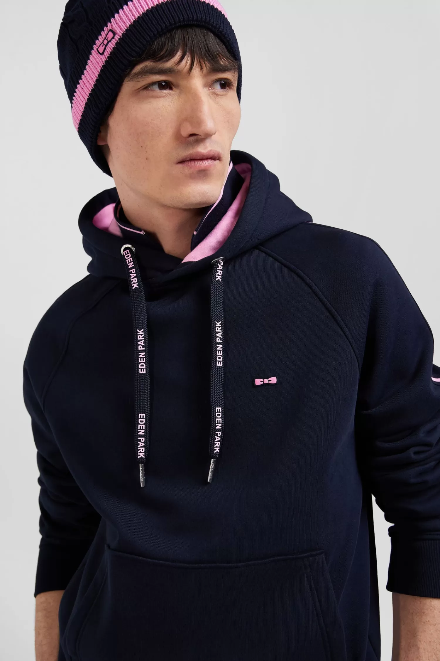 Eden Park Relaxed navy blue fleece hoodie with branded drawstrings< Sweatshirts