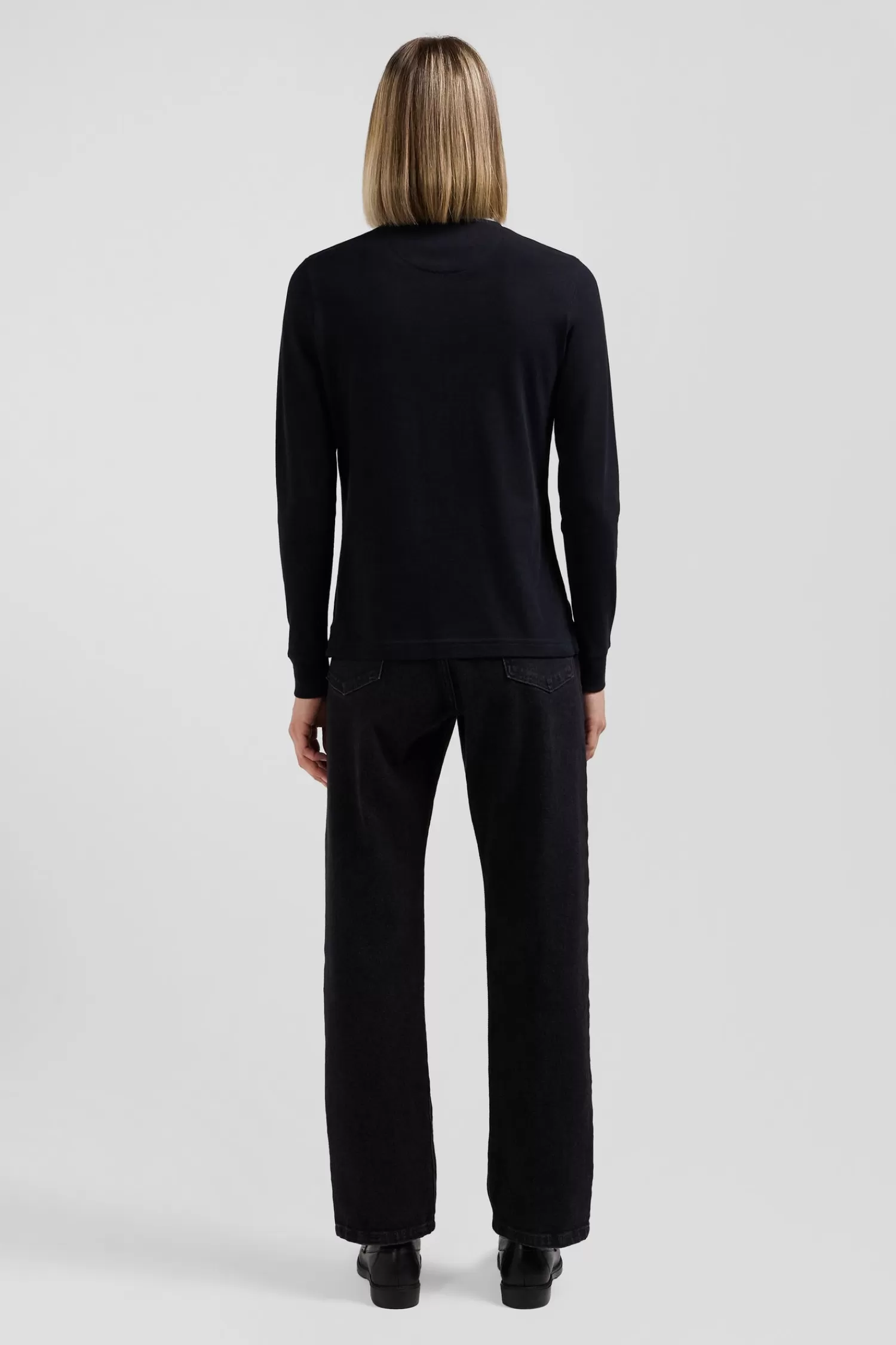 Eden Park Slim black long-sleeved stretch cotton polo shirt with striped collar<Women Polos | Polos