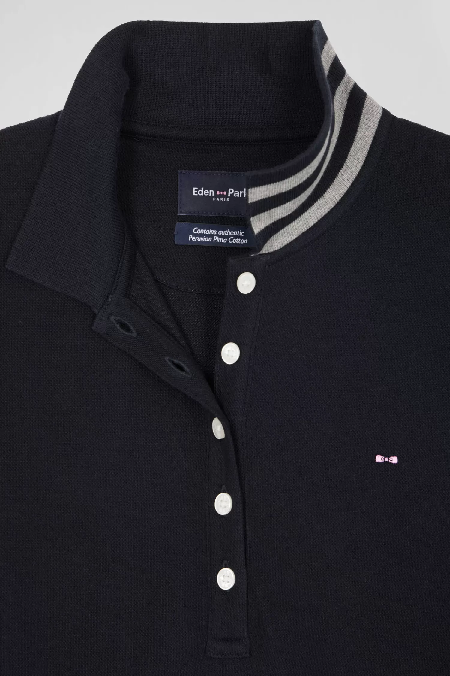 Eden Park Slim black long-sleeved stretch cotton polo shirt with striped collar<Women Polos | Polos