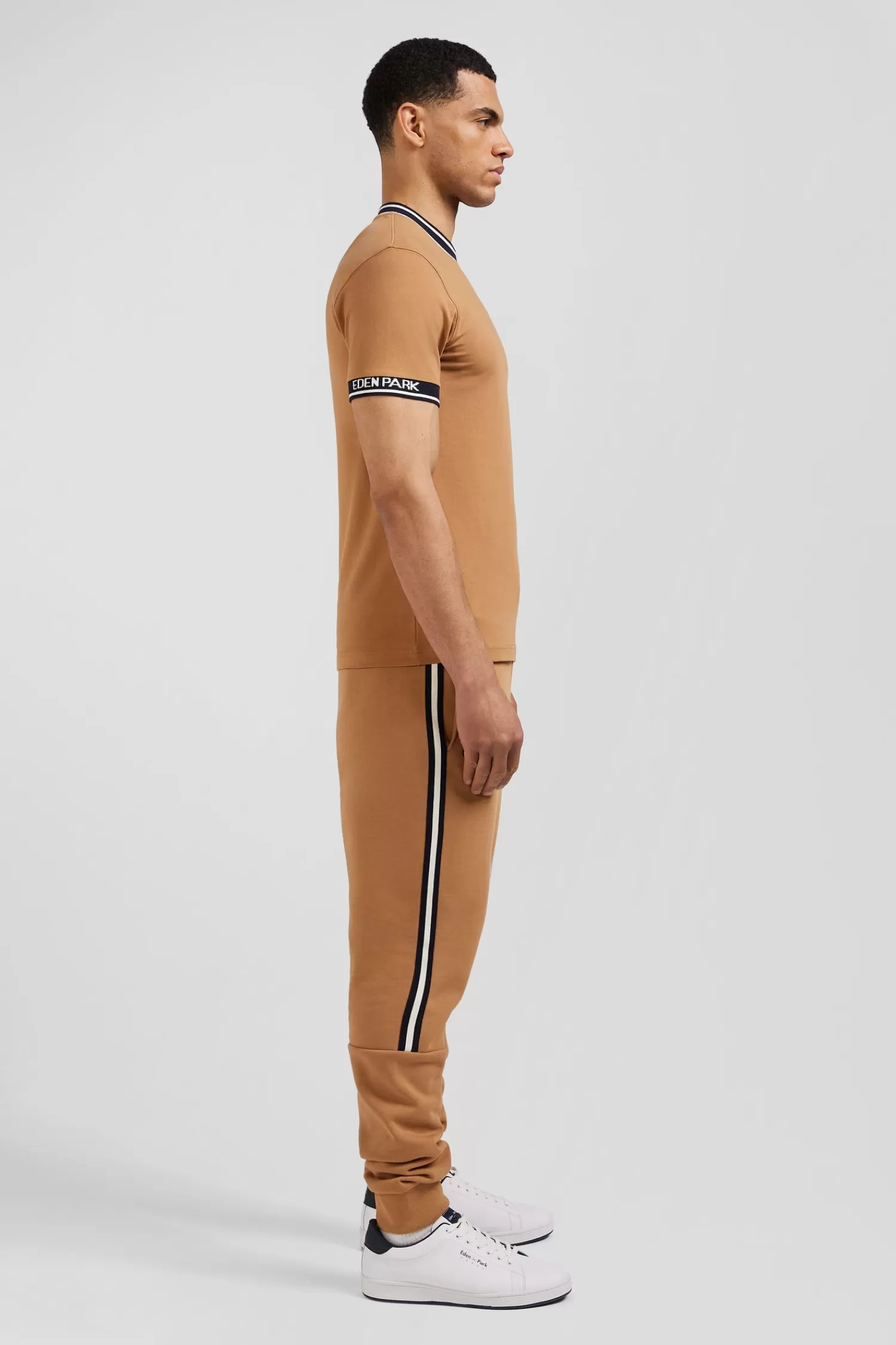 Eden Park Slim camel short-sleeved cotton T-shirt with ribs< T-shirts