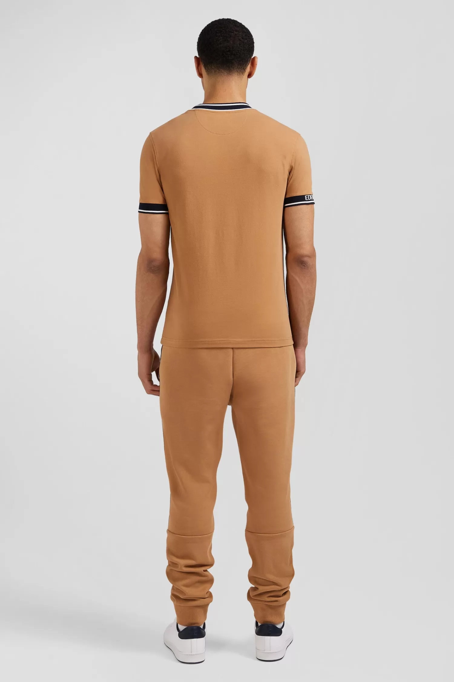 Eden Park Slim camel short-sleeved cotton T-shirt with ribs< T-shirts