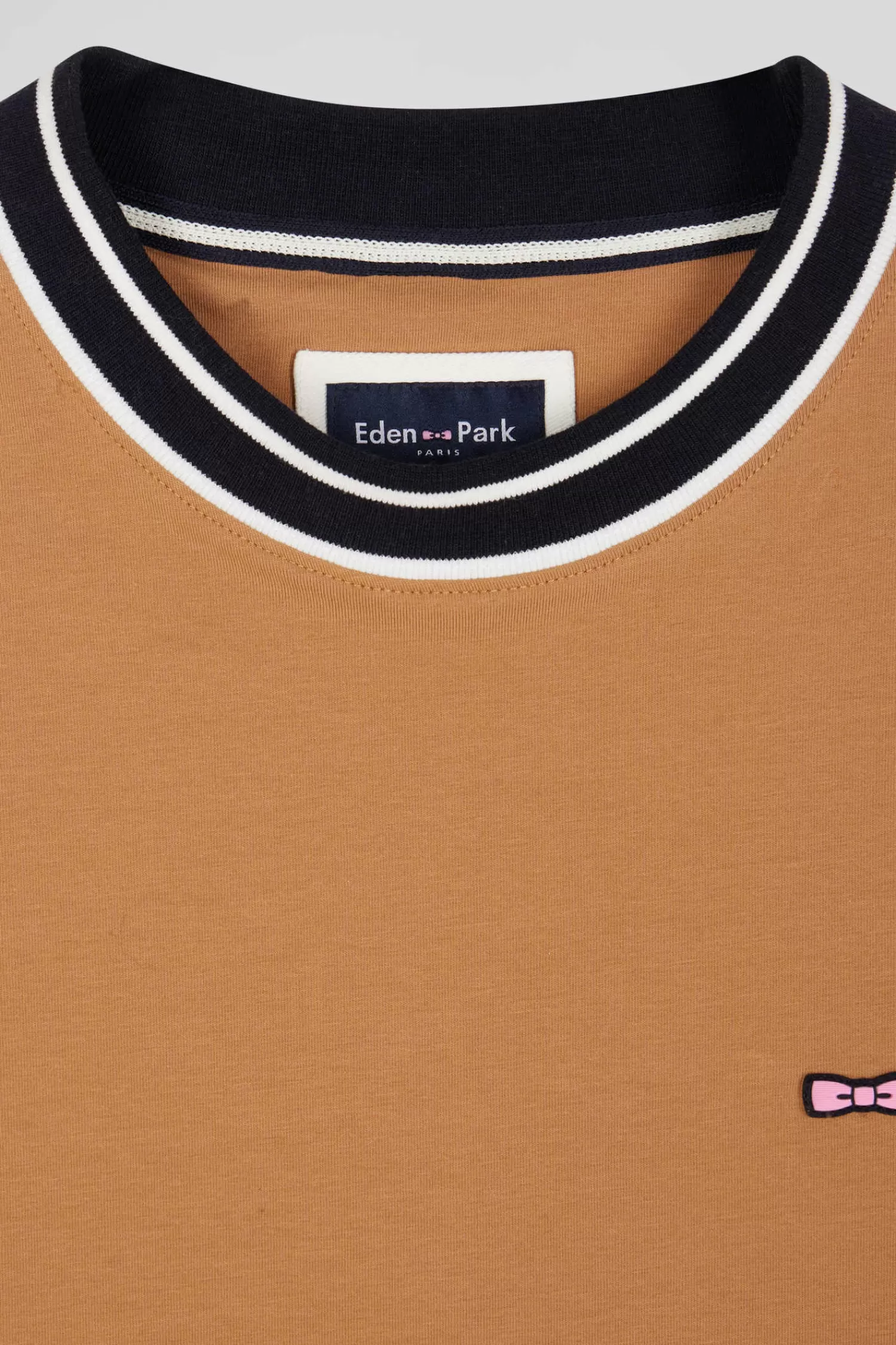 Eden Park Slim camel short-sleeved cotton T-shirt with ribs< T-shirts